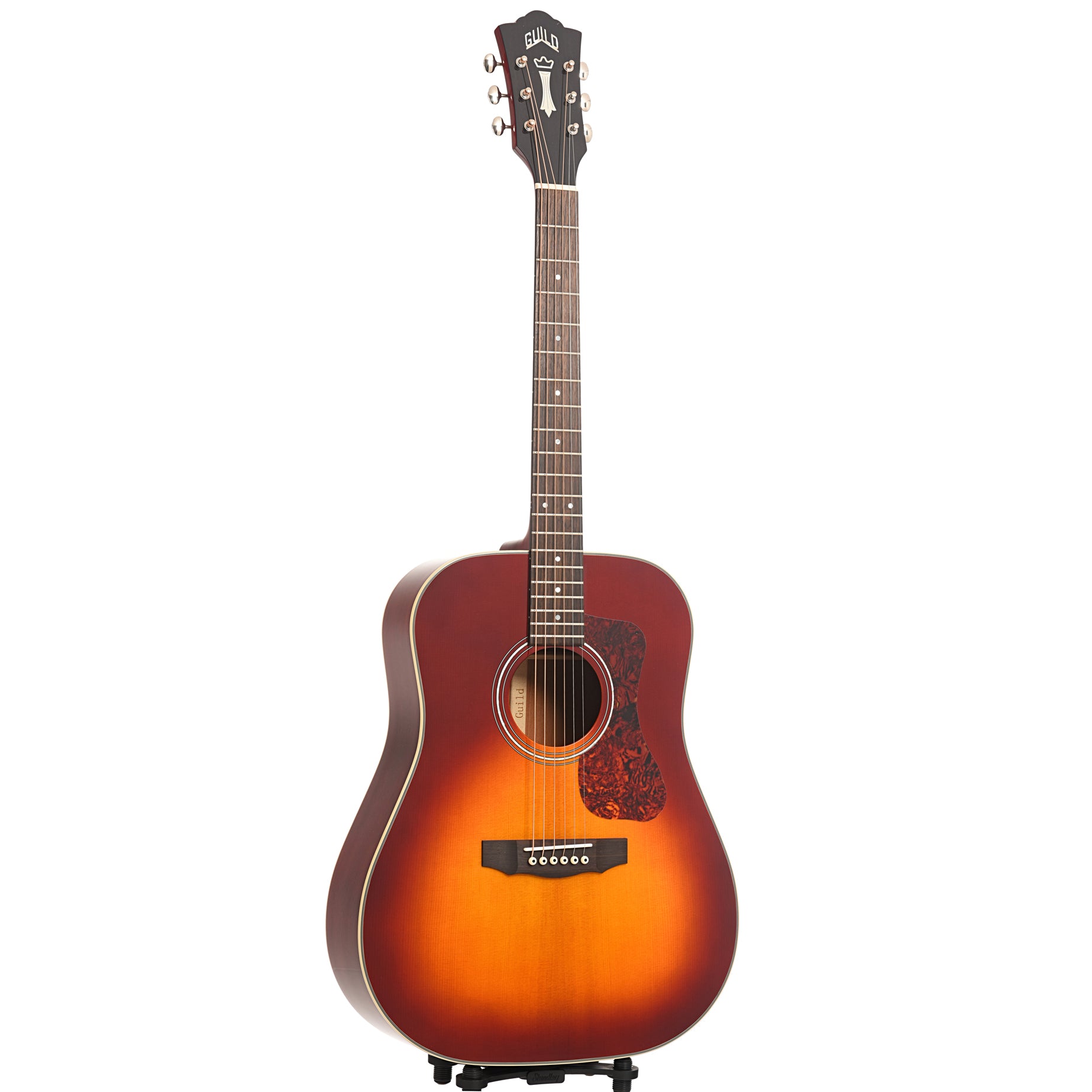 Full front and side of  Guild Westerly Collection D-140 Acoustic Guitar, Cherry Burst