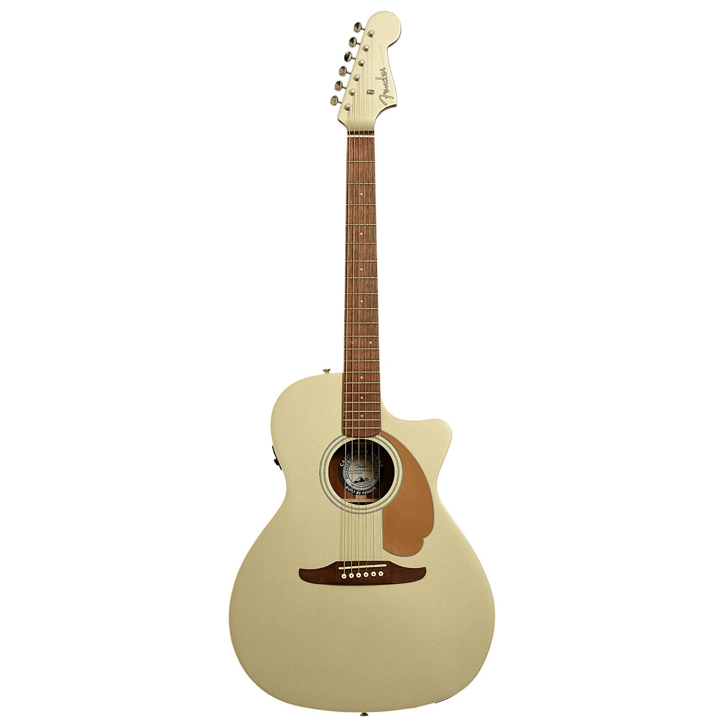 Full front of Fender Newporter Player Champagne Acoustic Guitar
