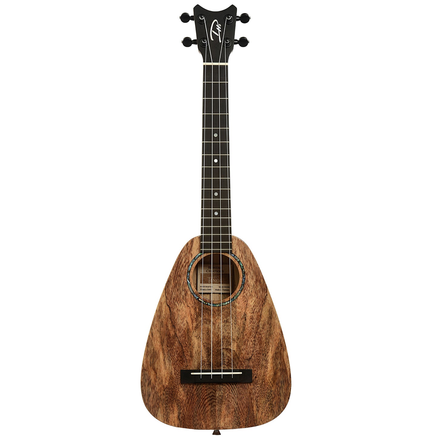Full front of Romero Creations Tiny Tenor Spalted Mango Ukulele
