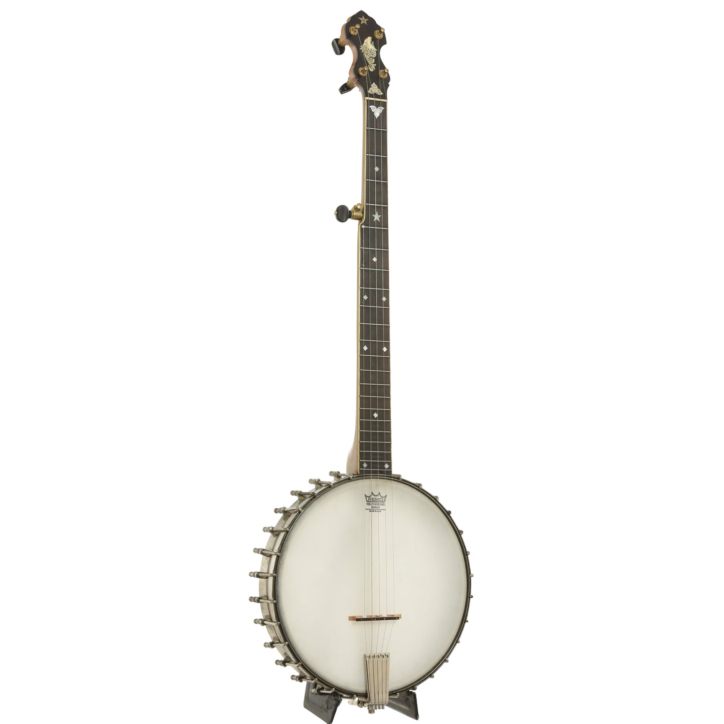 Full front and side of A.C. Fairbanks Whyte Laydie No.2 Openback Banjo
