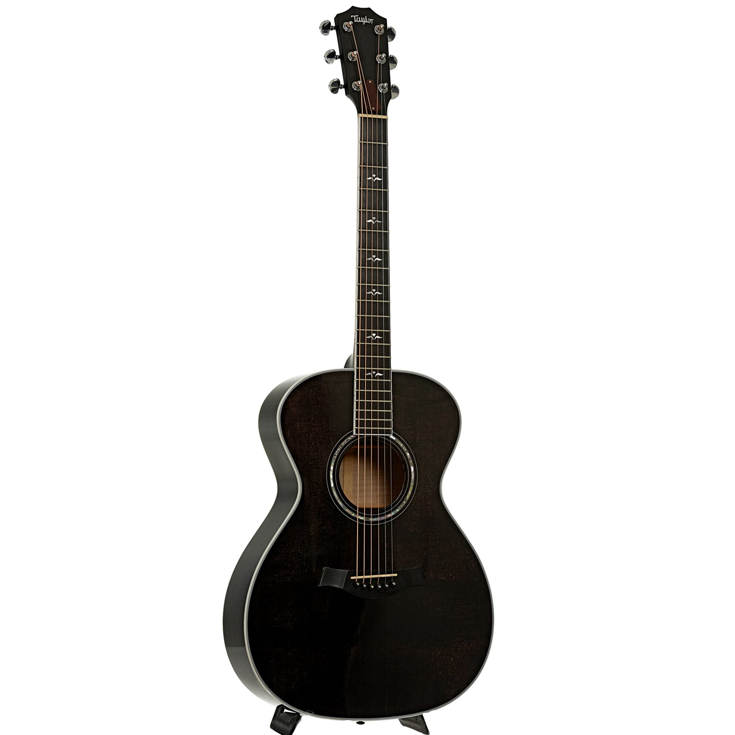 Full front and side of Taylor 612 Translucent Black Acoustic Guitar