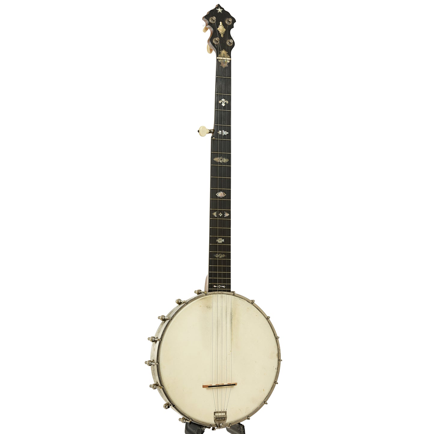 Full front and side of Washburn Model 1025 Openback Banjo 