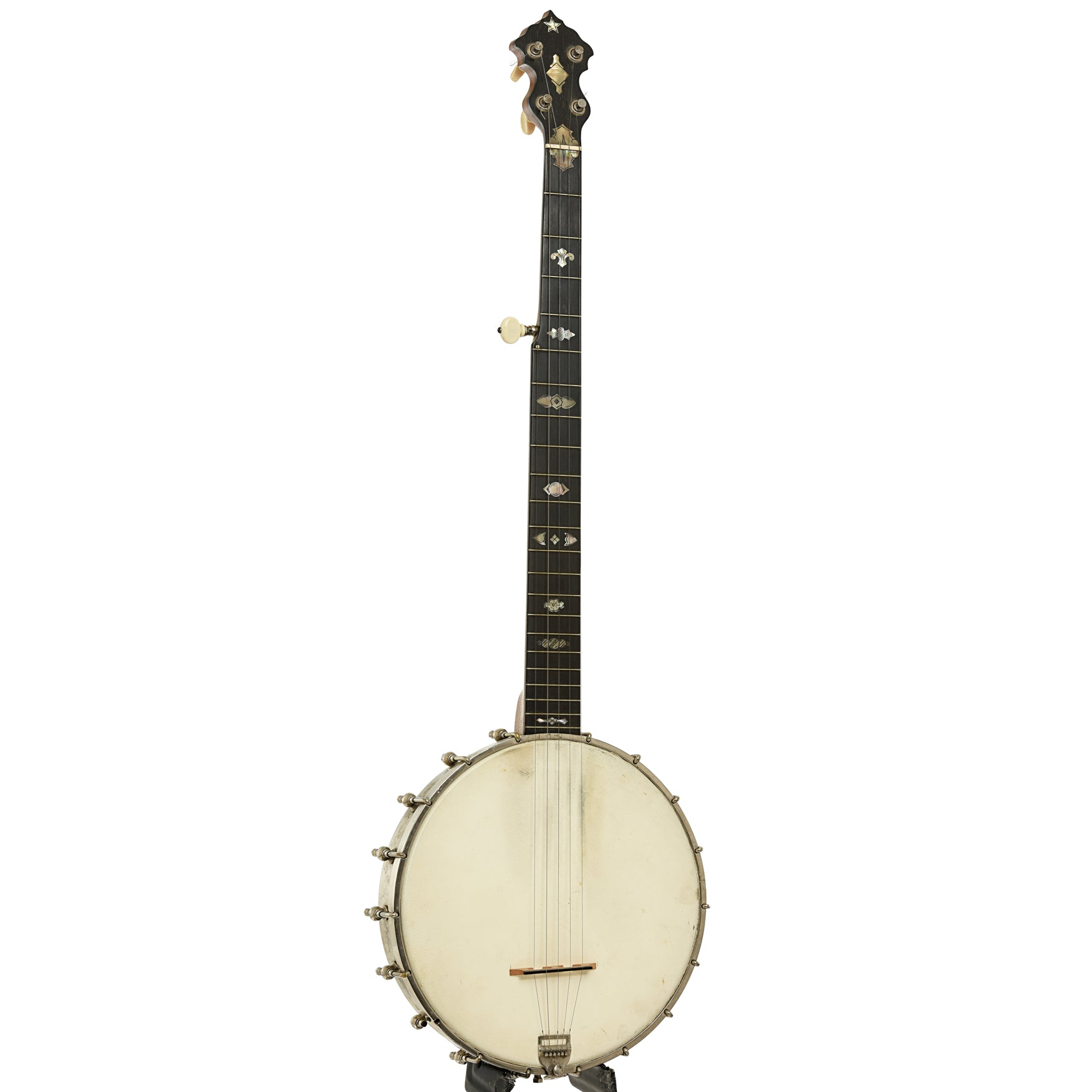 Full front and side of Washburn Model 1025 Openback Banjo 