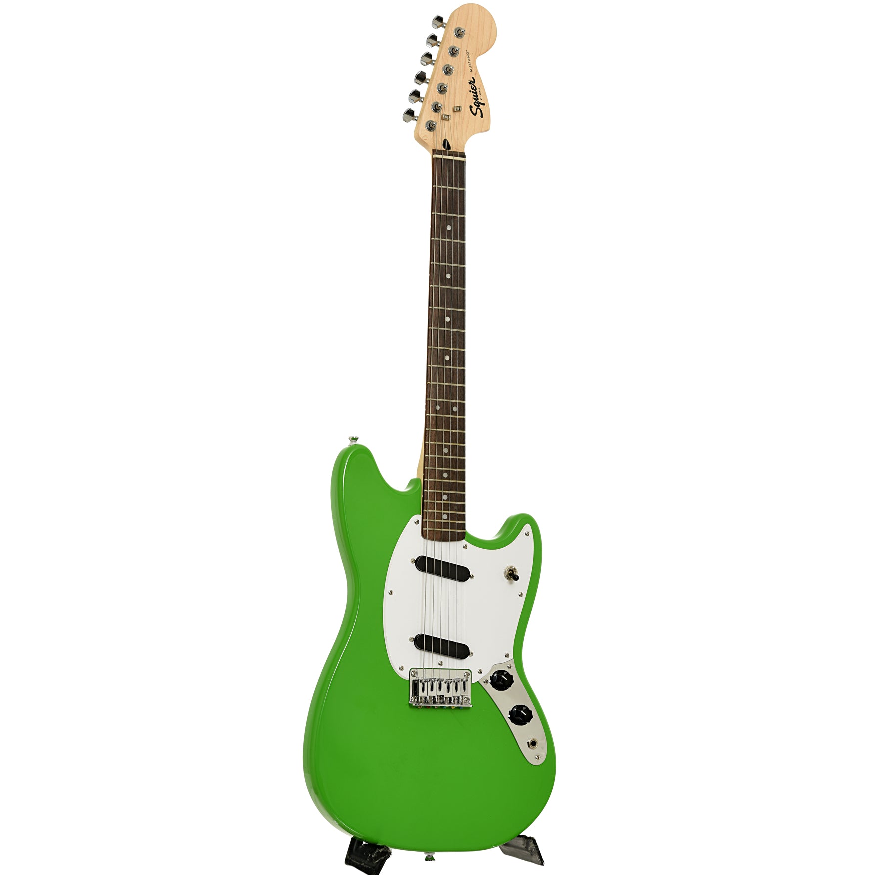 Full front and side of Squier Sonic Mustang Electric Guitar