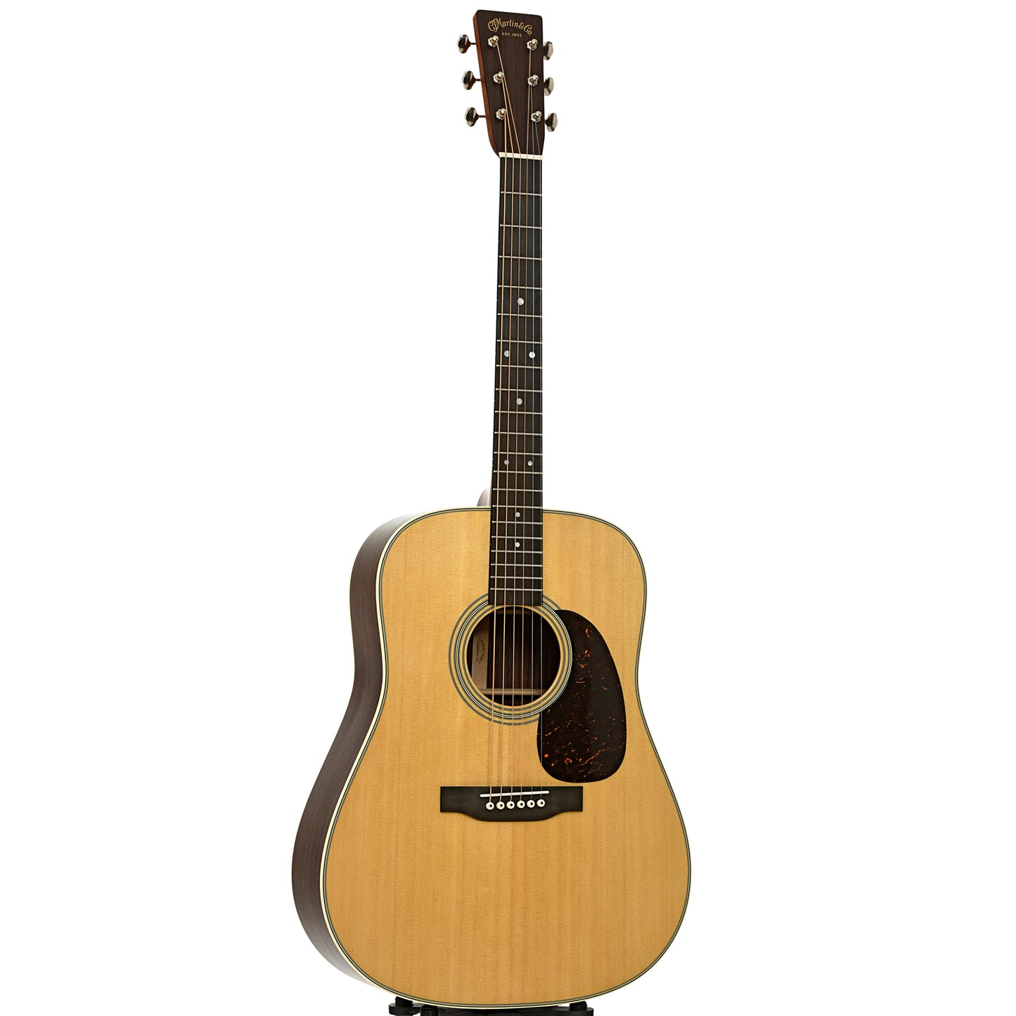 Full front and side of Martin D-28 Satin Acoustic Guitar