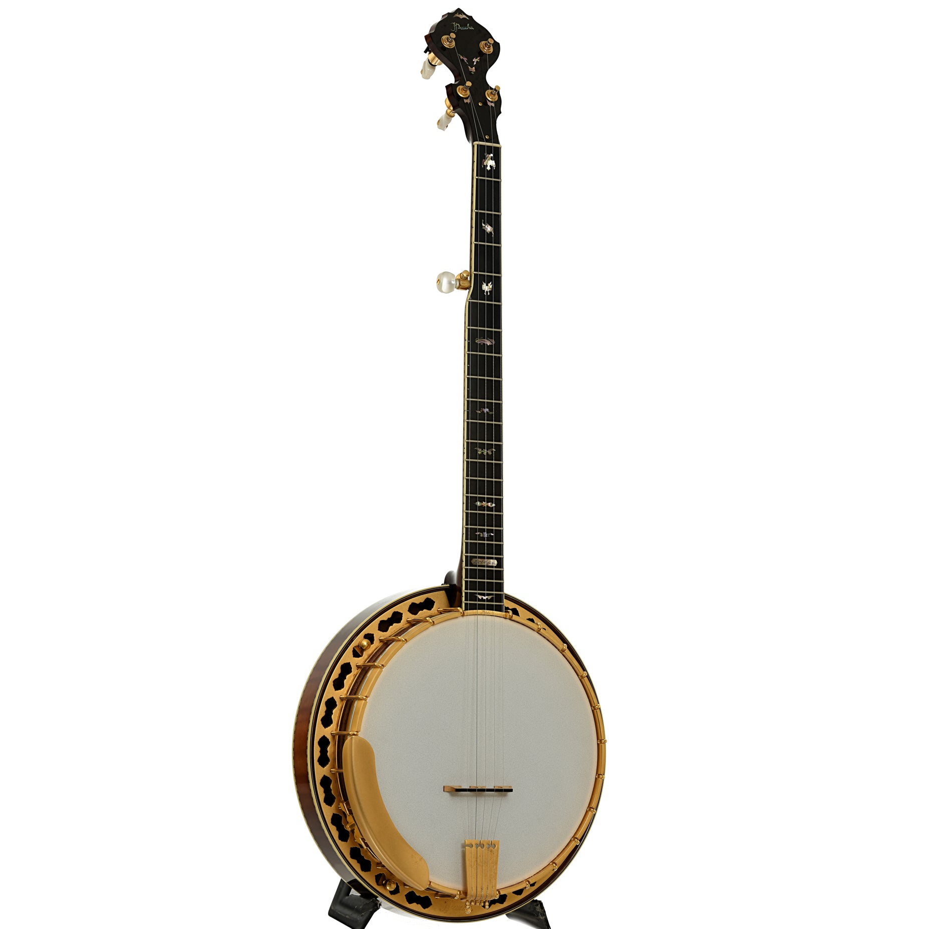 Full front and side of Prucha Bat Custom Resonator Banjo