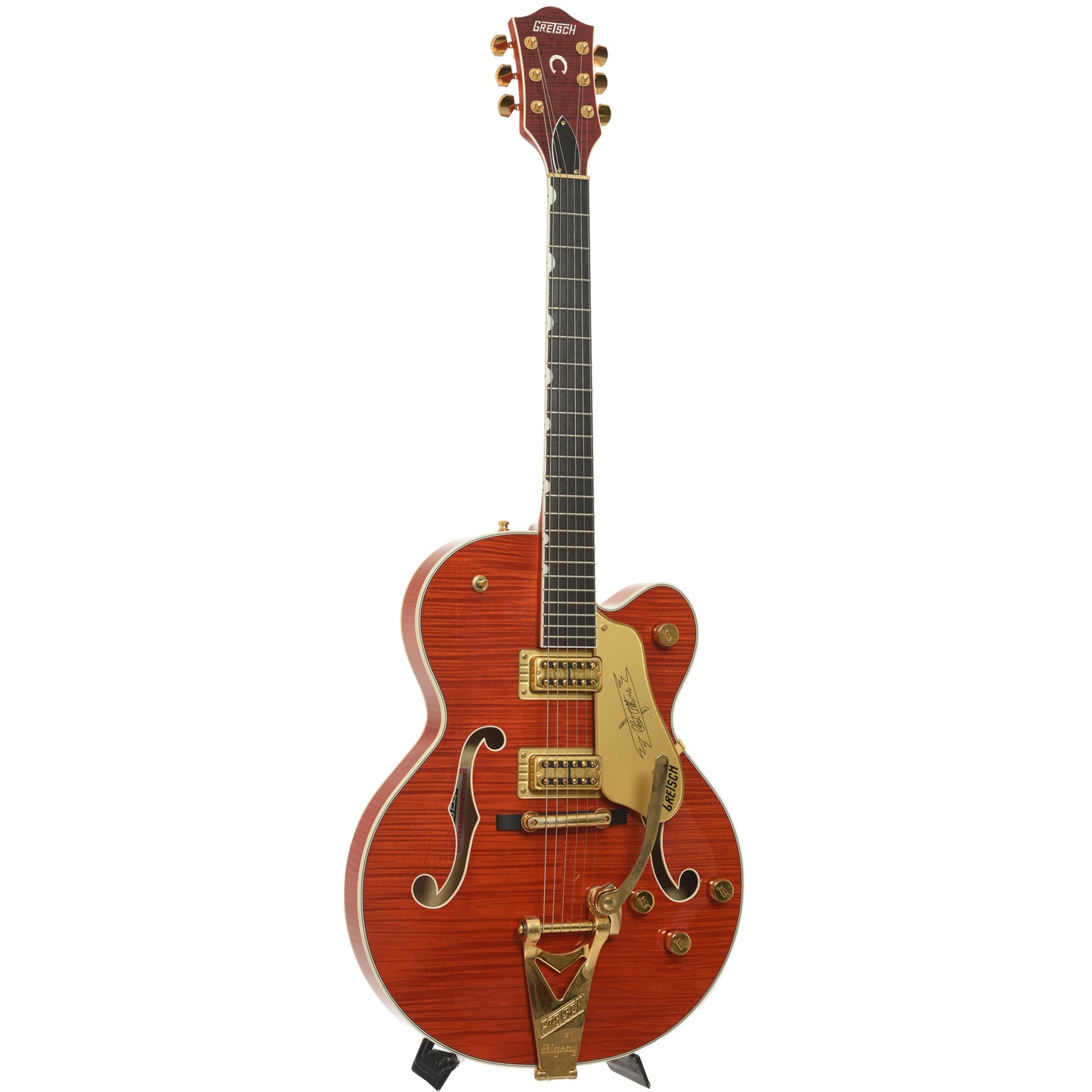 Front and side of Gretsch G6120TFM Players Edition Nashville Hollowbody Electric Guitar