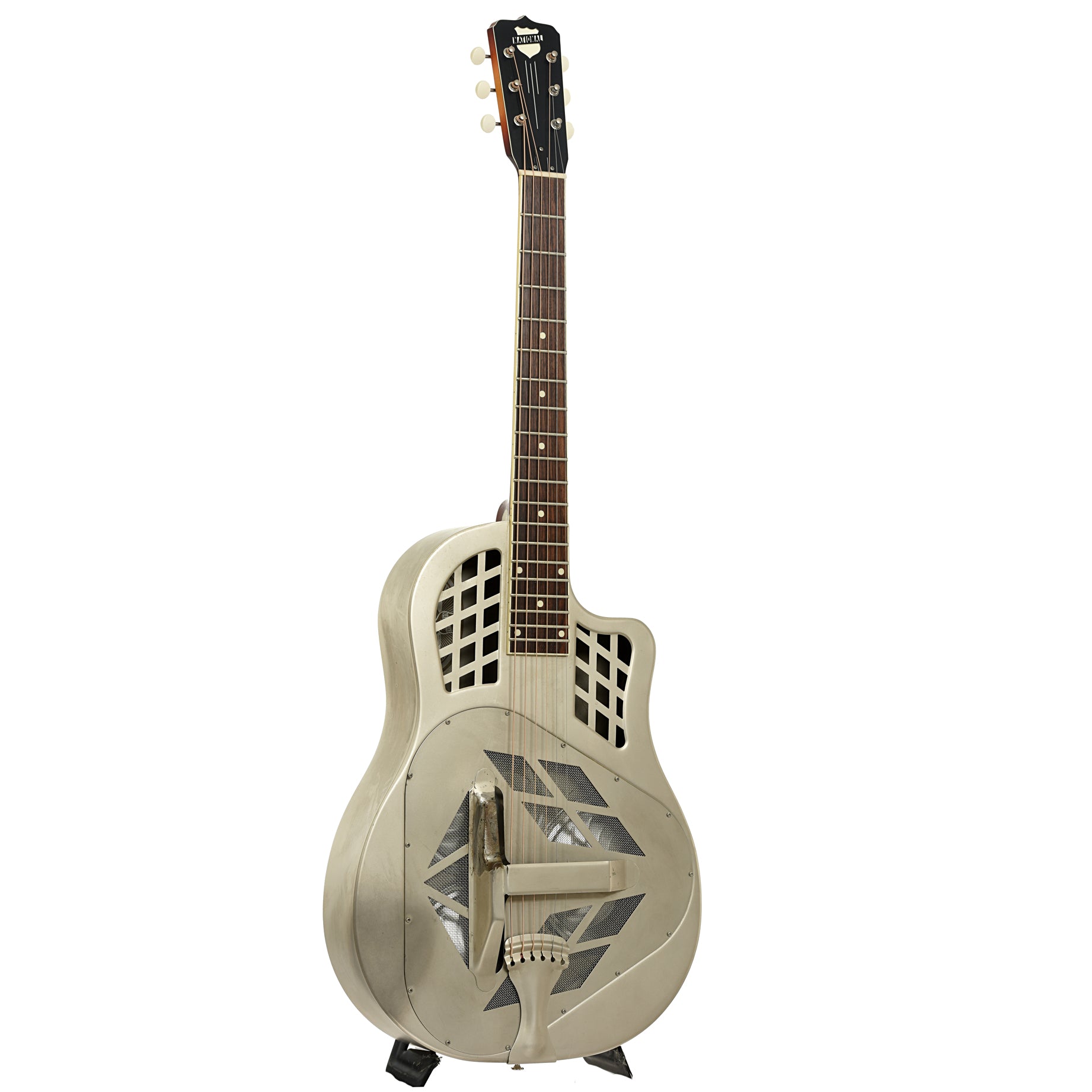 Full front and side of National Vintage Steel Tricone Cutaway Resonator Guitar 