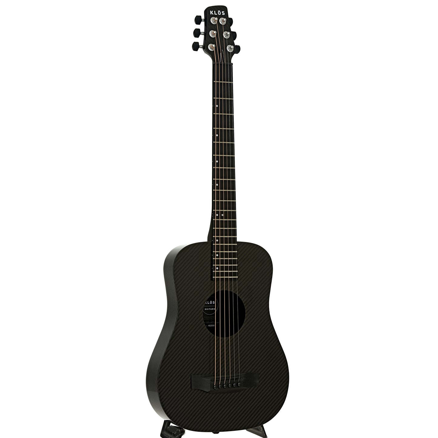 Full front and side of KLOS Full Carbon Acoustic-Electric Travel Guitar, B-Stock