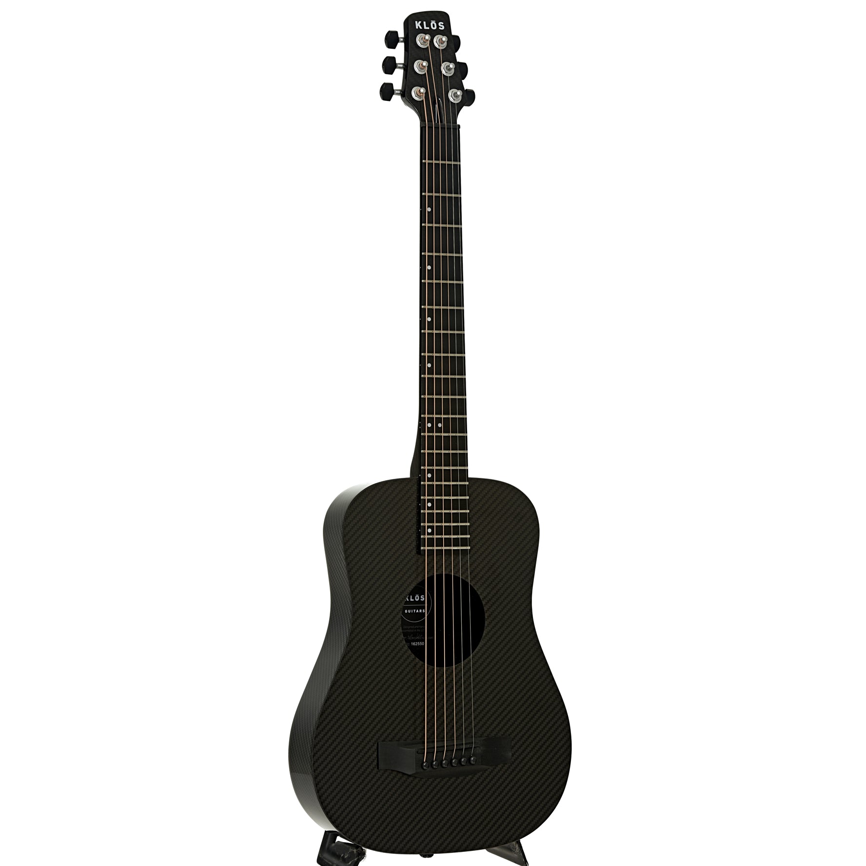Full front and side of KLOS Full Carbon Acoustic-Electric Travel Guitar, B-Stock