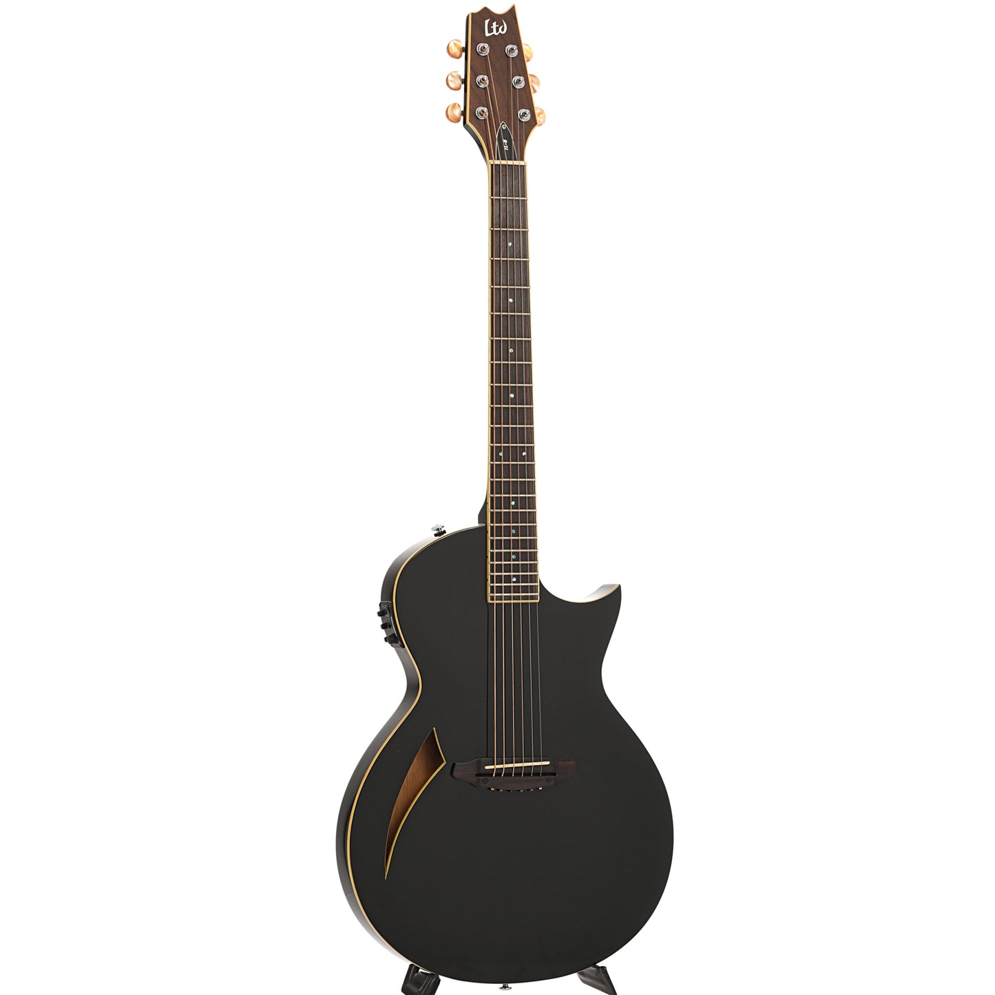 Full front and side of ESP LTD B-Stock TL-6 Acoustic-Electric Guitar, Black
