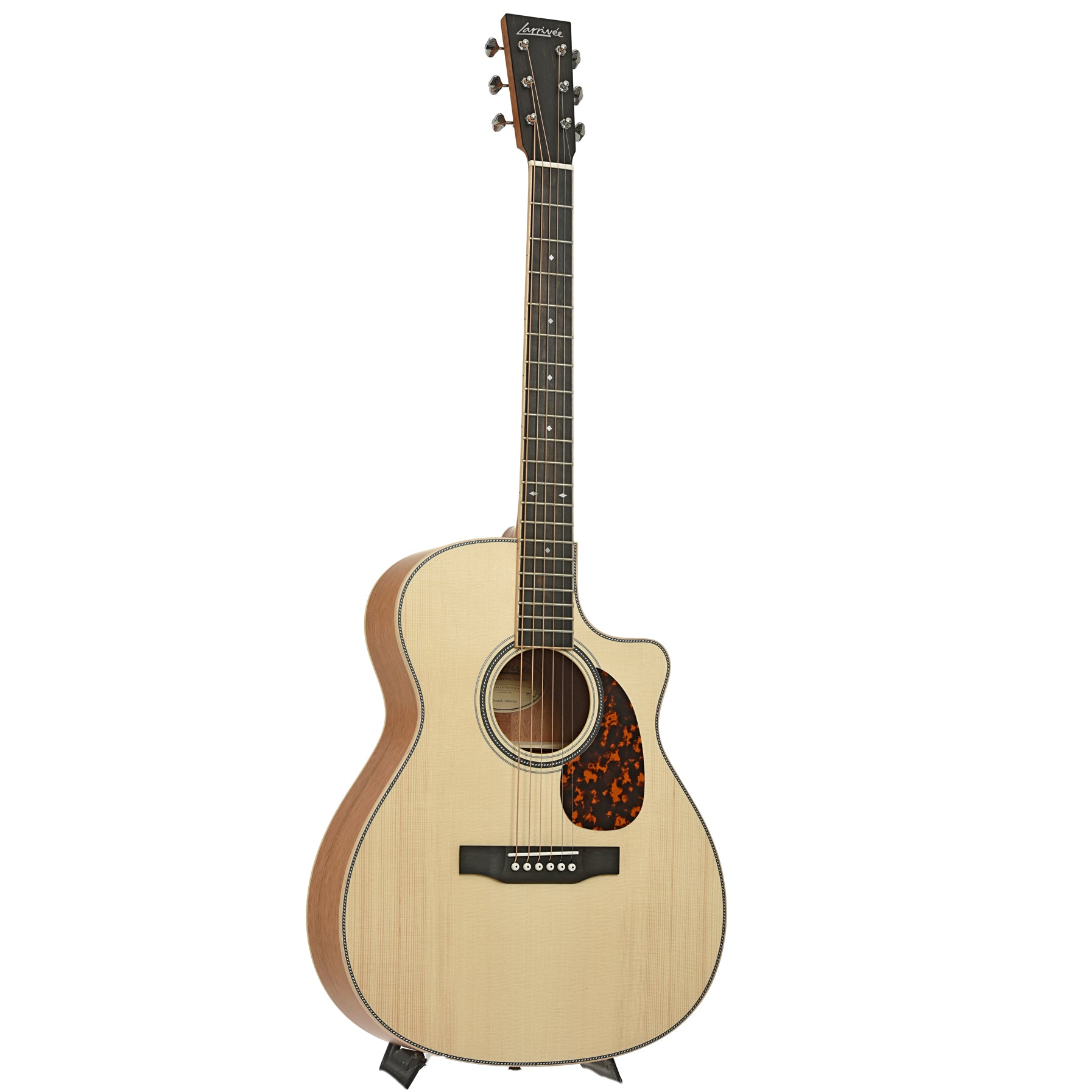 Full front and side of Larrivee OMV-40 OM Cutaway Acoustic Guitar