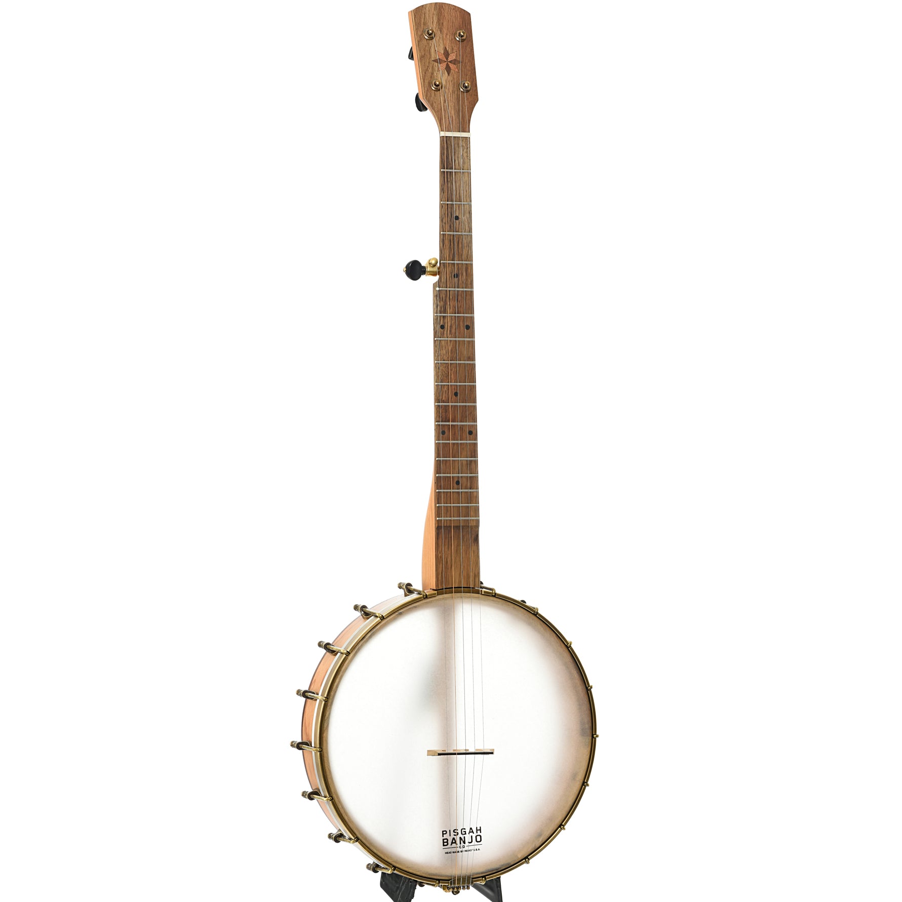 Full front and side of Pisgah Banjo Co. 12" Cherry Possum Openback Banjo, Short Scale 