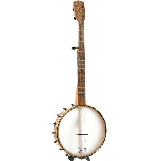 Full front and side of Pisgah Banjo Co. 12" Cherry Possum Openback Banjo, Short Scale 