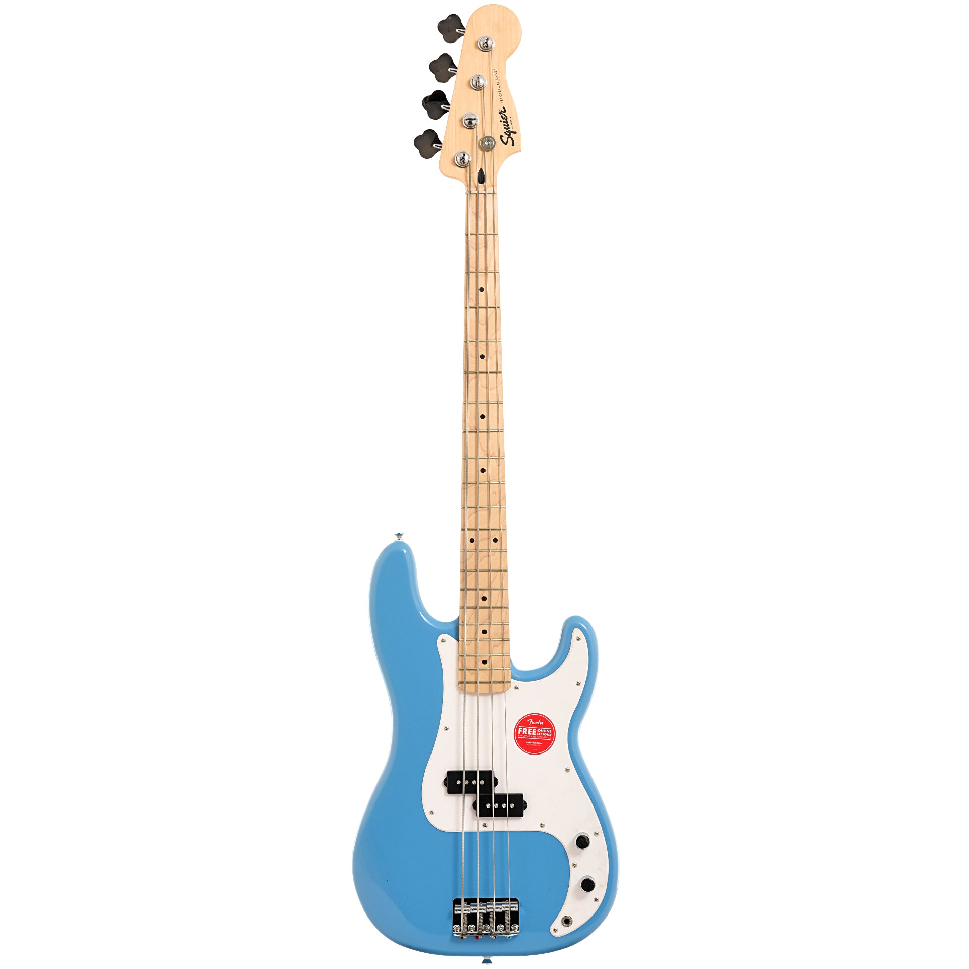 Full front of Squier Sonic Precision Bass, California Blue