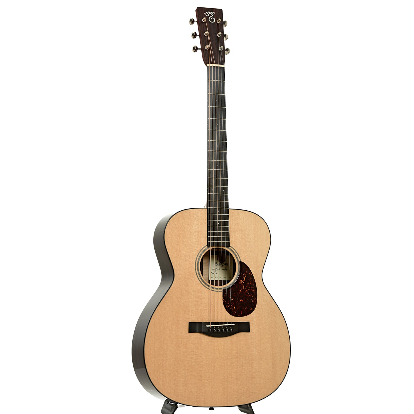 Full front and side of Santa Cruz 50th Anniversary Limited Edition OMPW Acoustic Guitar