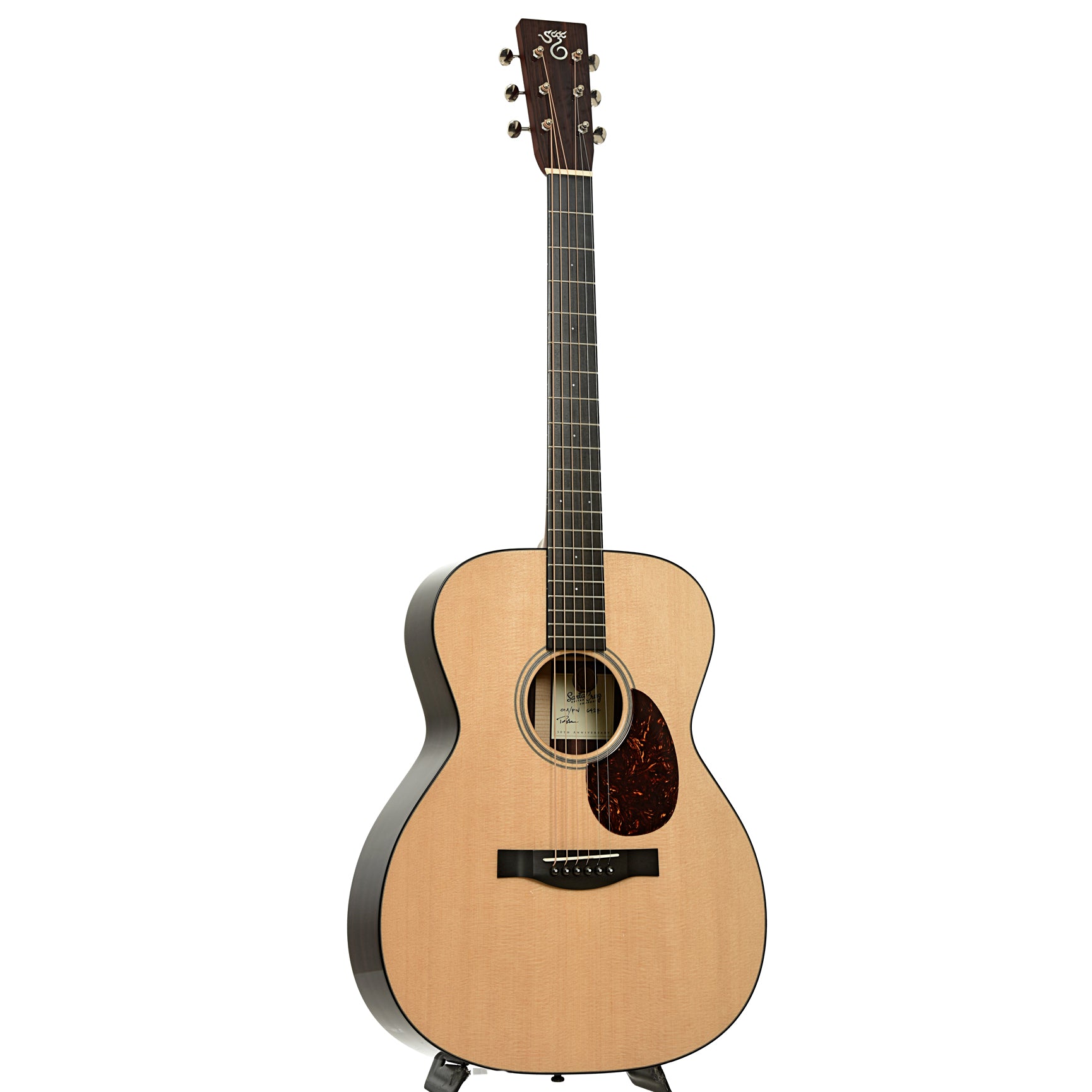 Full front and side of Santa Cruz 50th Anniversary Limited Edition OMPW Acoustic Guitar