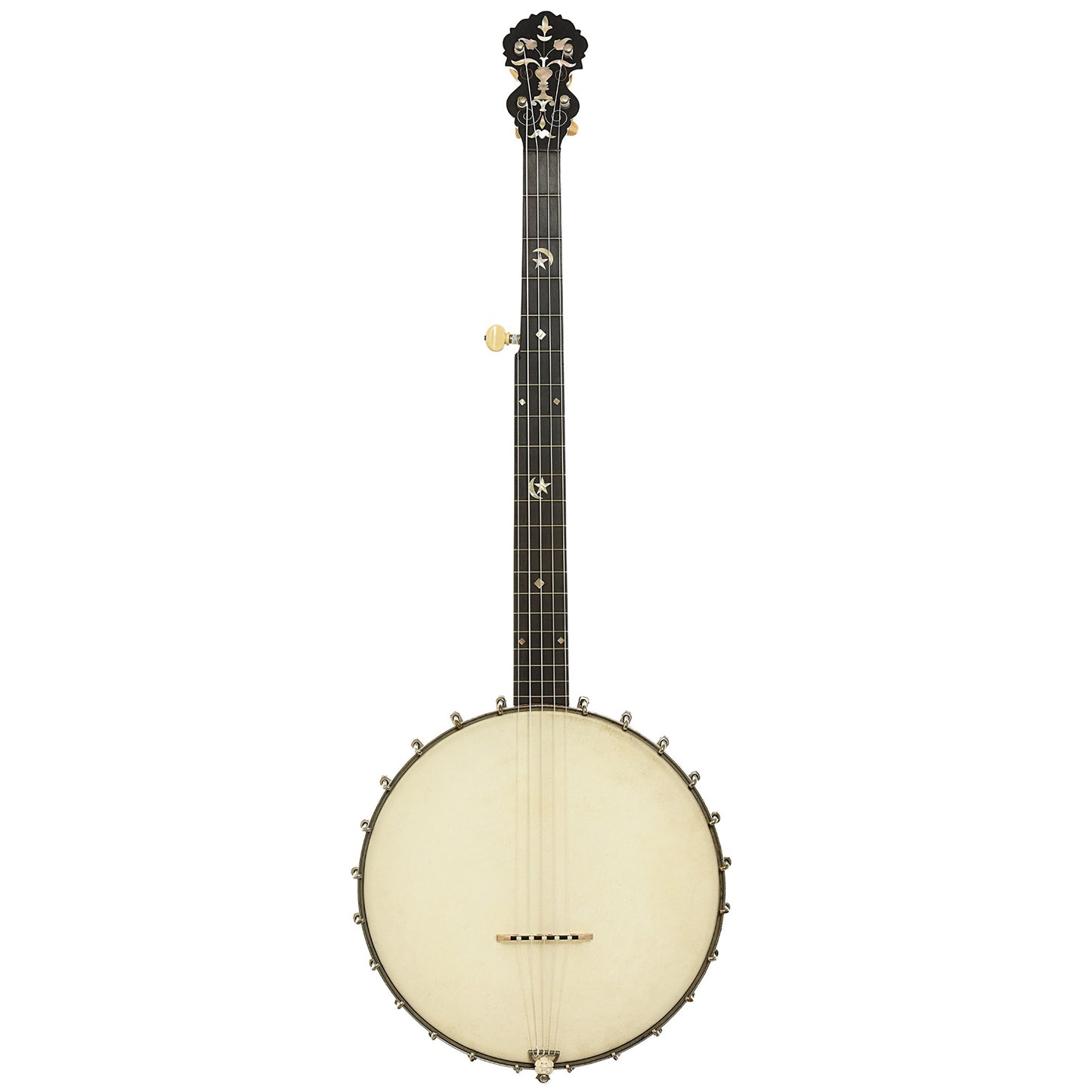 Full front of S.S. Stewart Gnome Open Back Banjo 