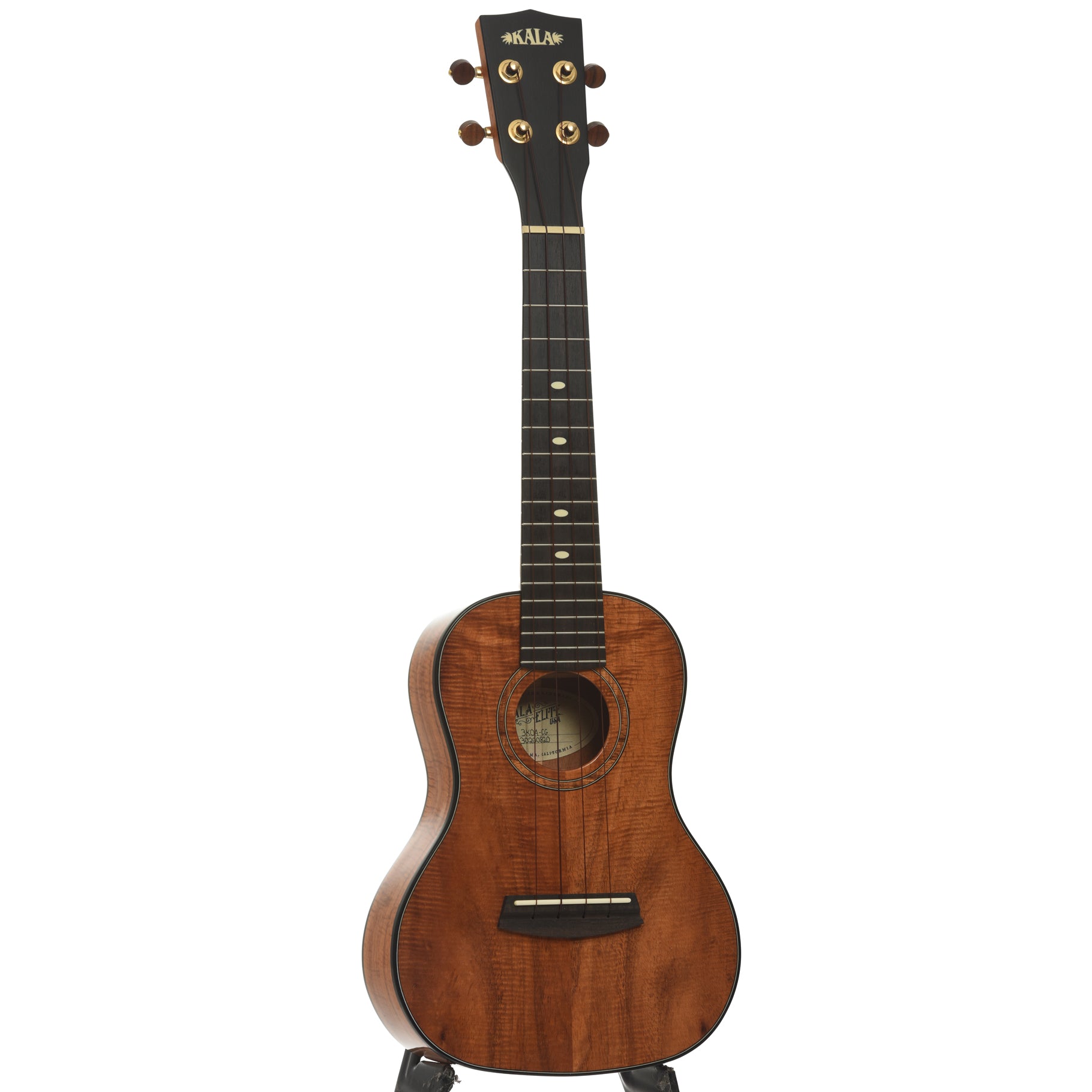 Full front and side of Kala Elite 3KOA-CG Concert Ukulele