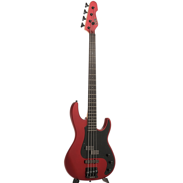 Full front and side of ESP LTD AP-4 4-String Bass, Candy Apple Red Satin