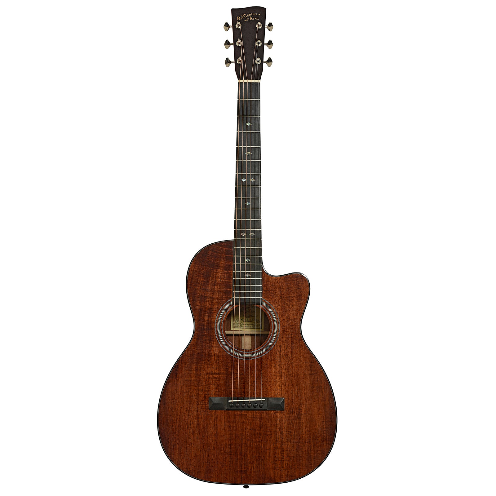 Full front of Recording King Koa 00 Cutaway Acoustic Guitar