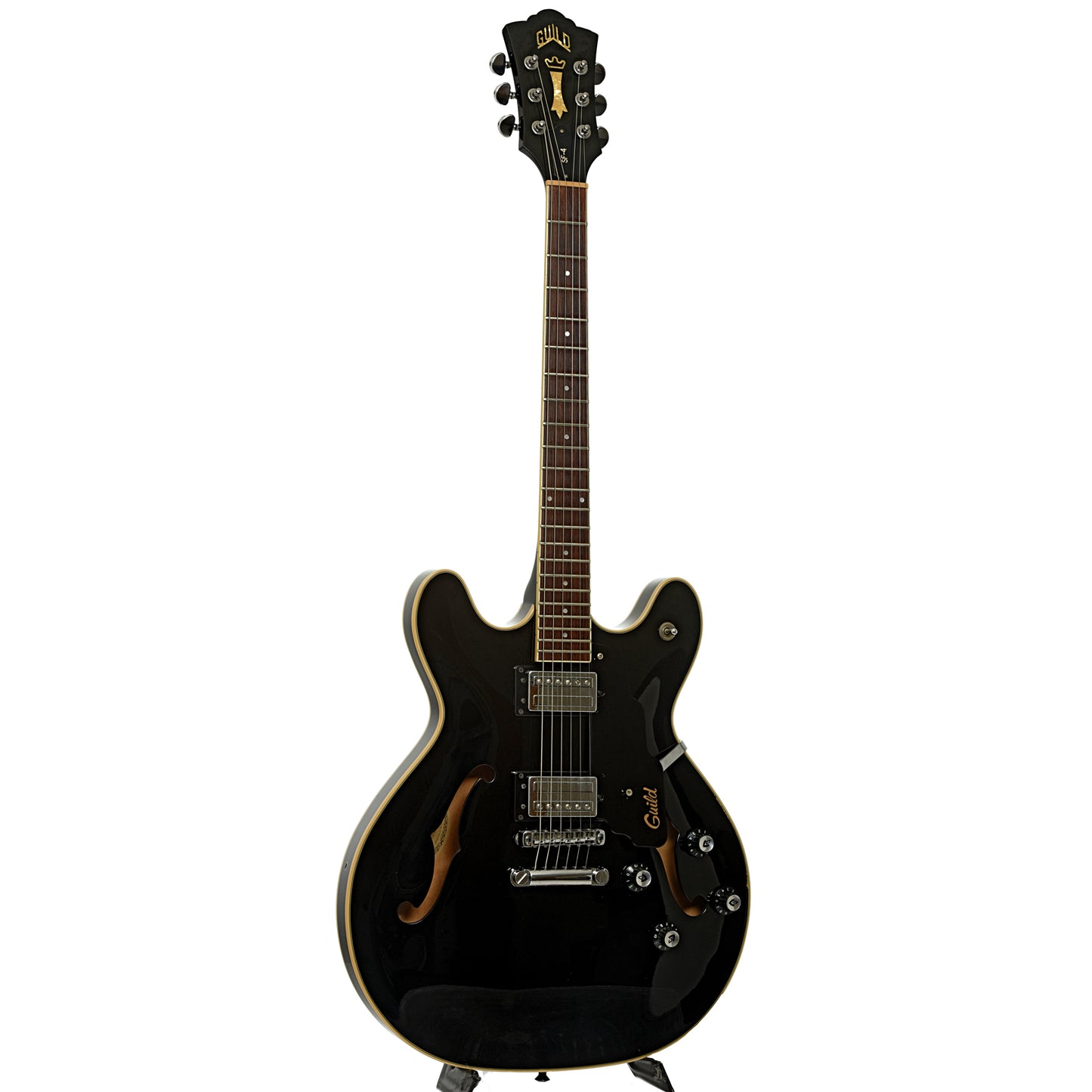 Full front and side of Guild SF4-BK Starfire Semi-Hollowbody Electric Guitar