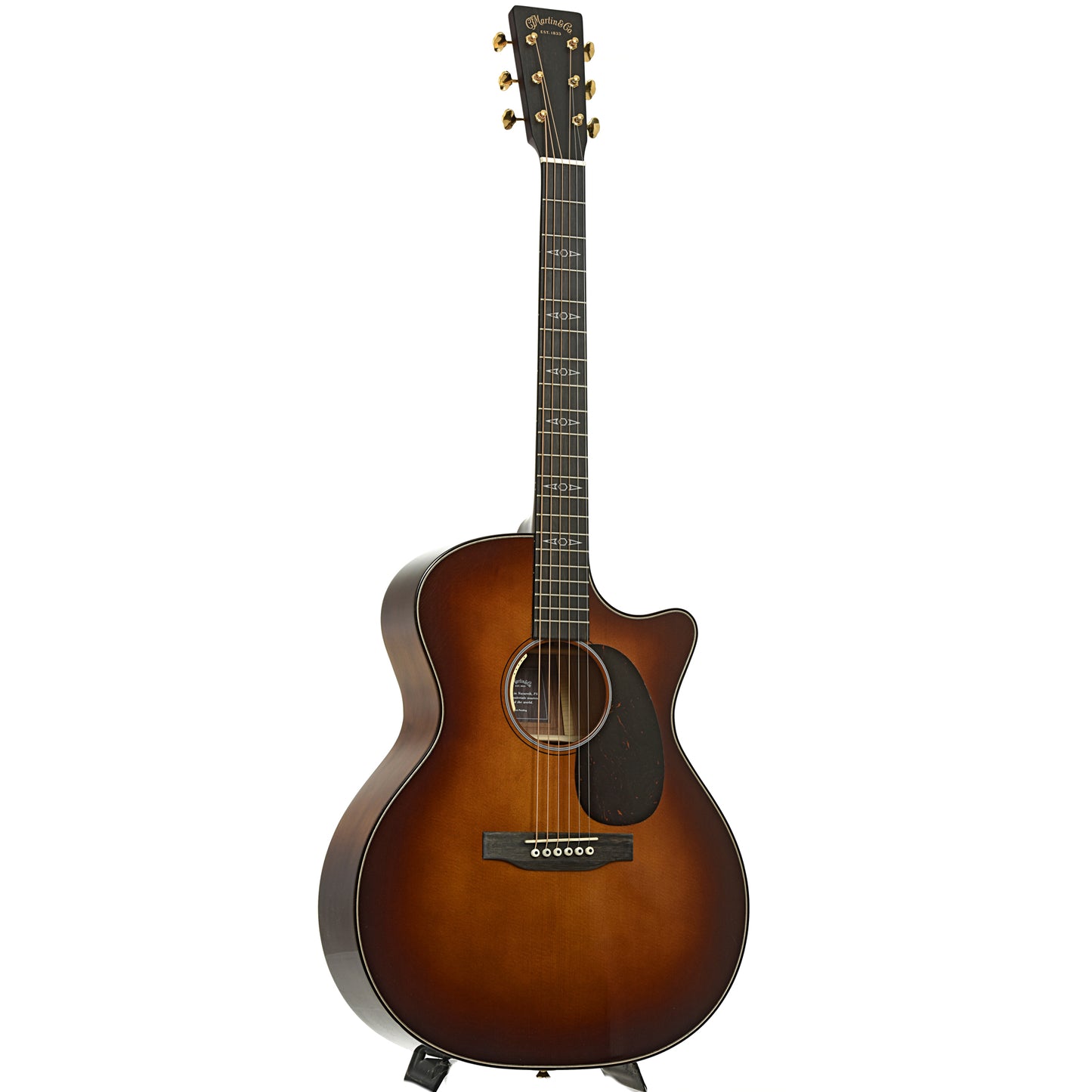 Full front and side of Martin GPE Inception Maple Acoustic Guitar