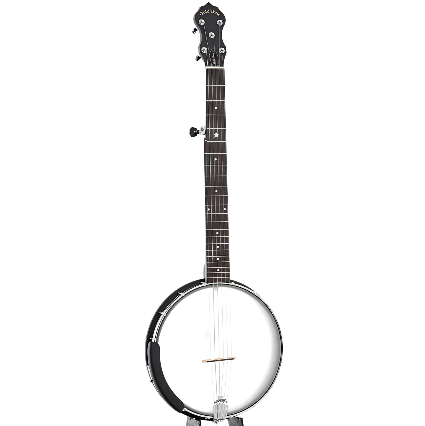 Full front and side of Gold Tone AC-5+1 Openback Banjo