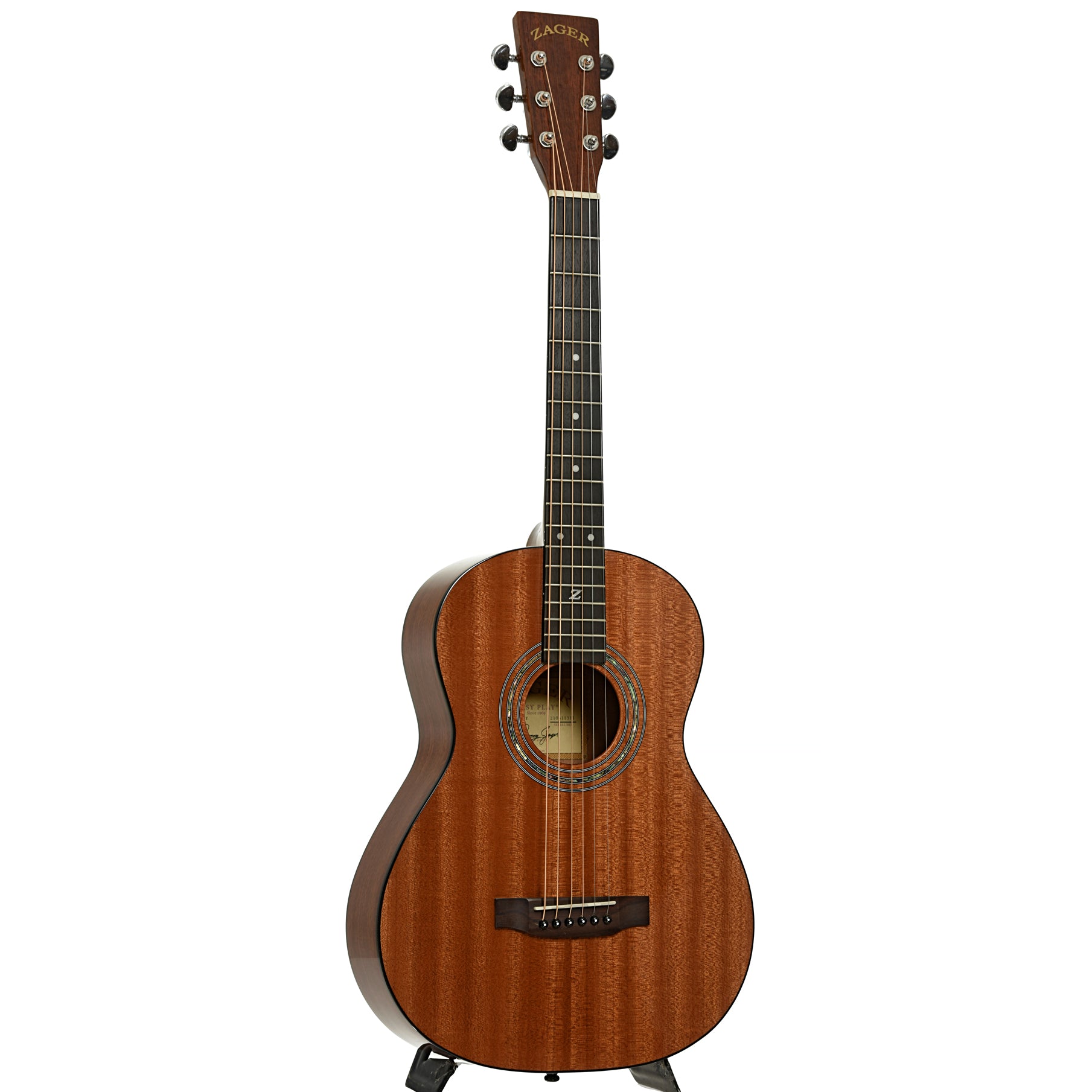 Full front and side of Zager Travel Acoustic Guitar