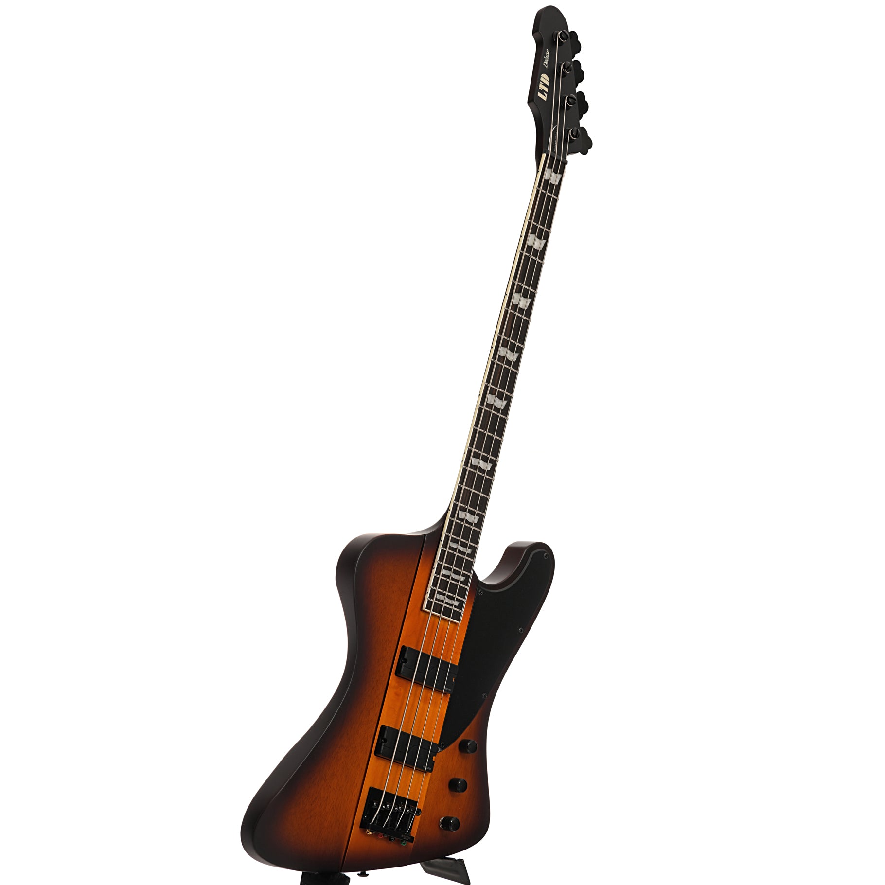 Full front and side of ESP LTD Phoenix-1004 4-String Bass, Tobacco Sunburst Satin
