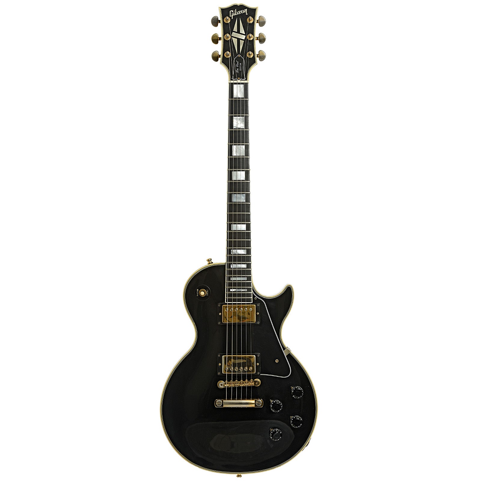Full front of Gibson 1957 Reissue Black Beauty Les Paul Custom  Electric Guitar
