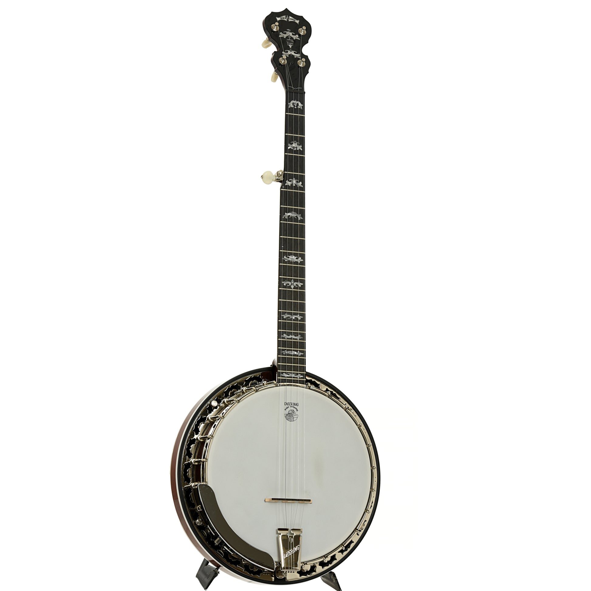 Full front and side of Deering Eagle II Resonator Banjo 