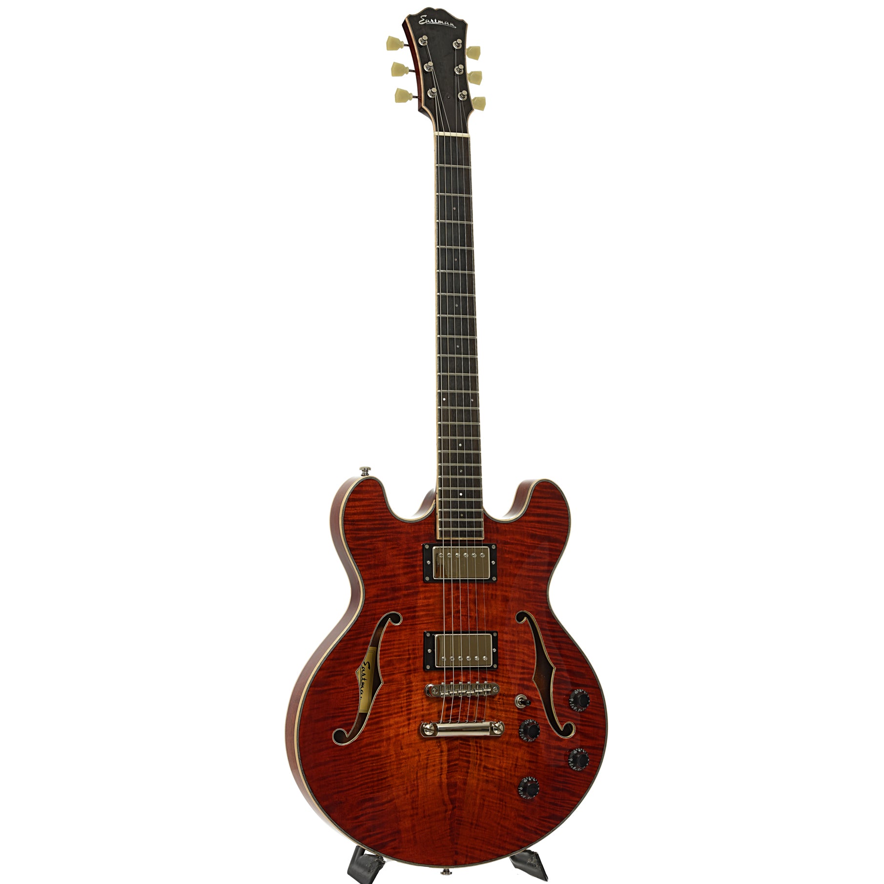 Full front and side of Eastman T185MX Hollowbody Electric Guitar 