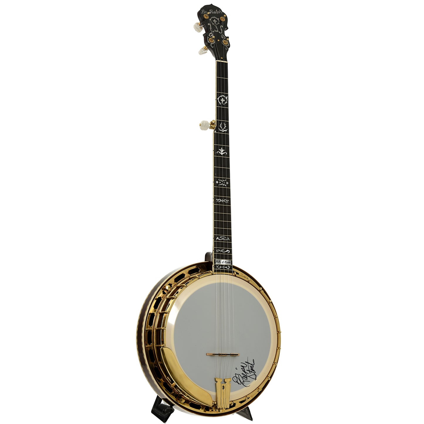 Full front and side of Frank Neat Stanleytone Hills of Home Resonator Banjo
