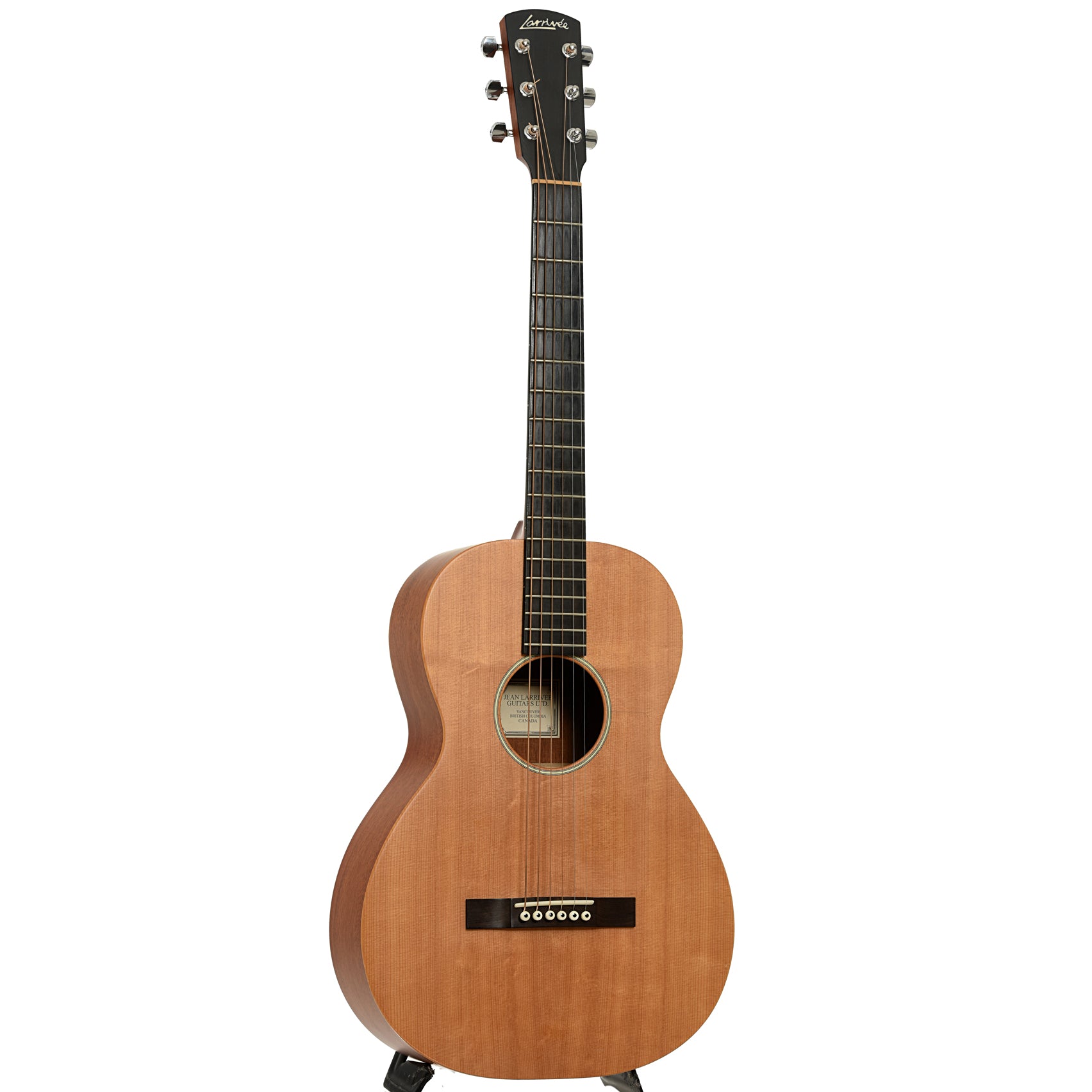 Full front and side of Larrivee Parlor O-01  Mahogany Acoustic Guitar 