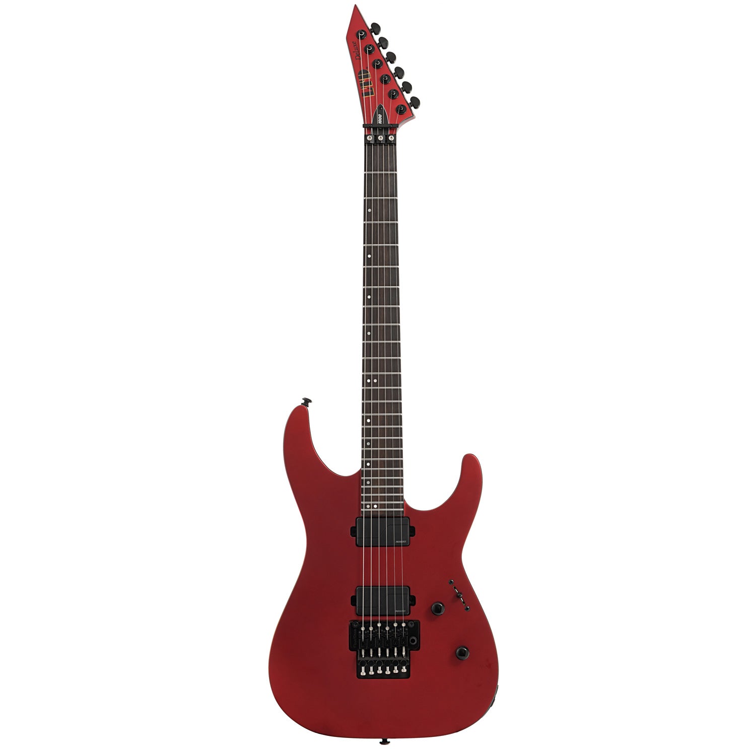 Full front of ESP LTD M-1000 Electric Guitar, Candy Apple Red Satin