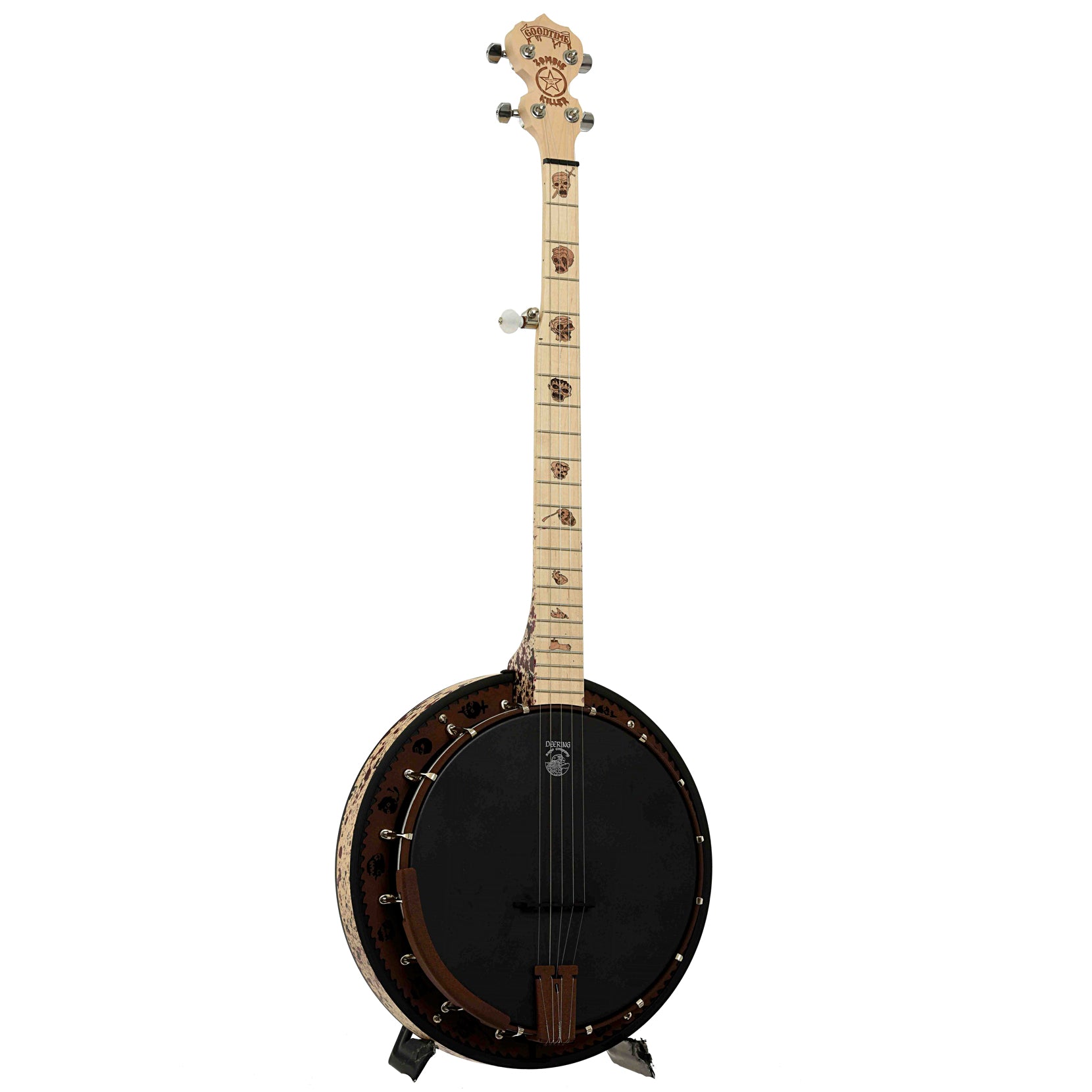 Full front and side of Deering Limited Edition Zombie Killer III Resonator Banjo