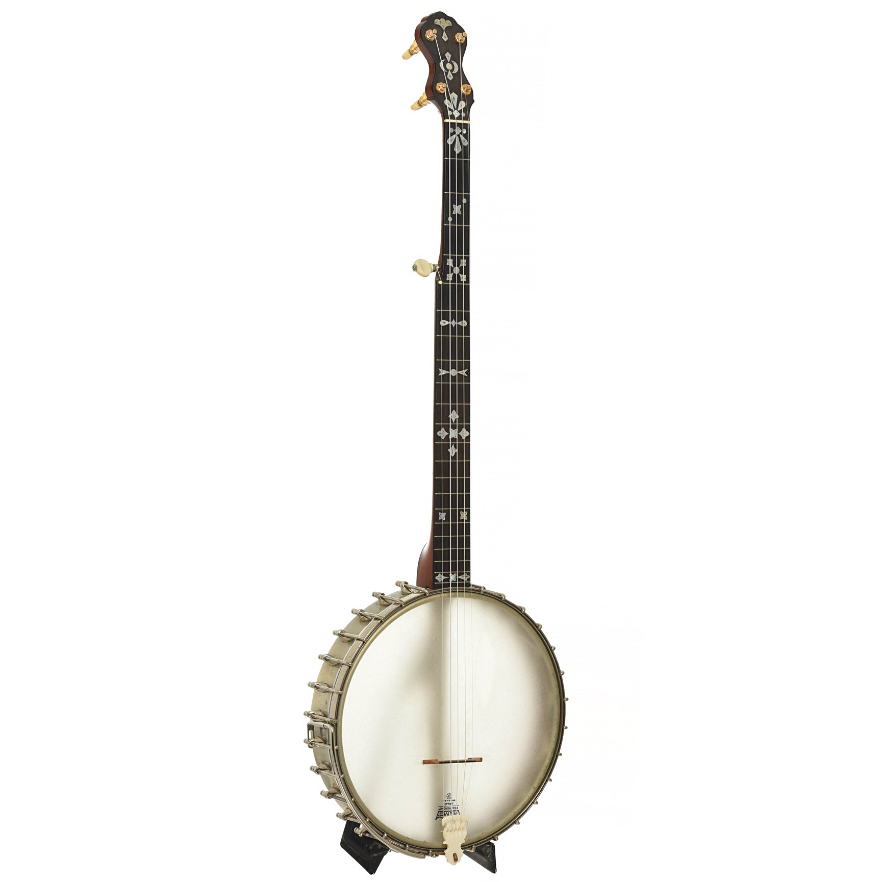 Full front and side of A.C. Fairbanks Special Electric Openback Banjo