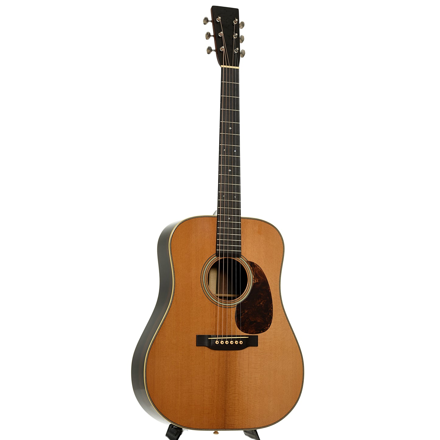 Full front and side of Pre-War Guitars Co. Herringbone Brazilian Rosewood Dreadnought Acoustic Guitar, Level 1 Aging