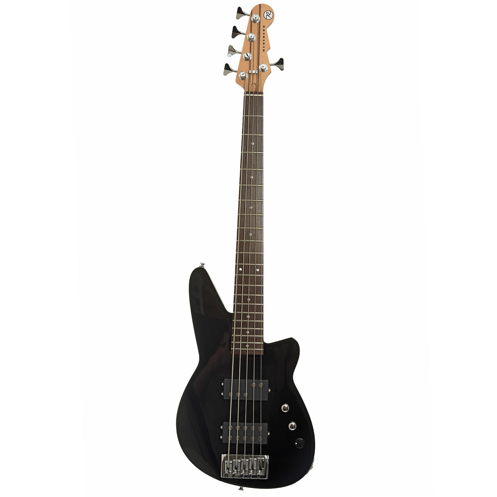 Full front of Reverend Mercalli 5 5-string Electric Bass Guitar, Midnight Black