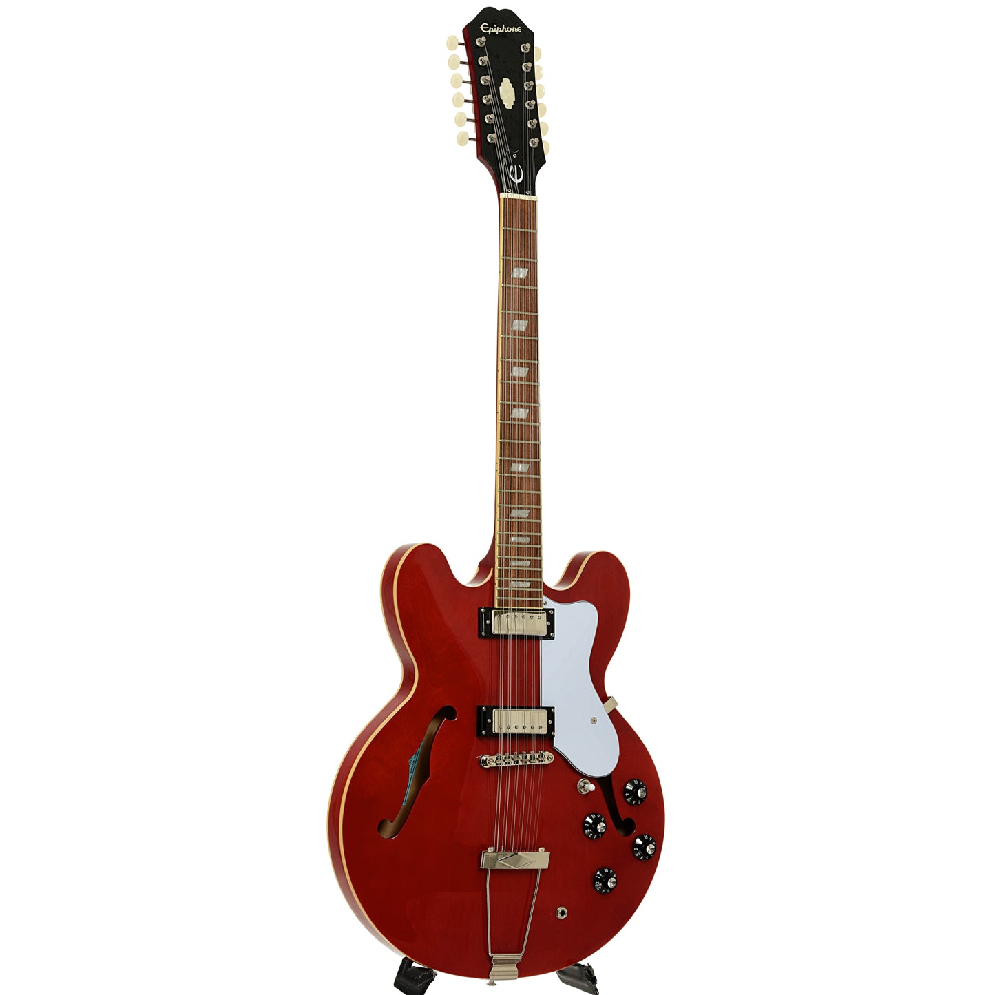 Full front and side of Epiphone E360-12  Riviera-12 Hollowbody Electric Guitar