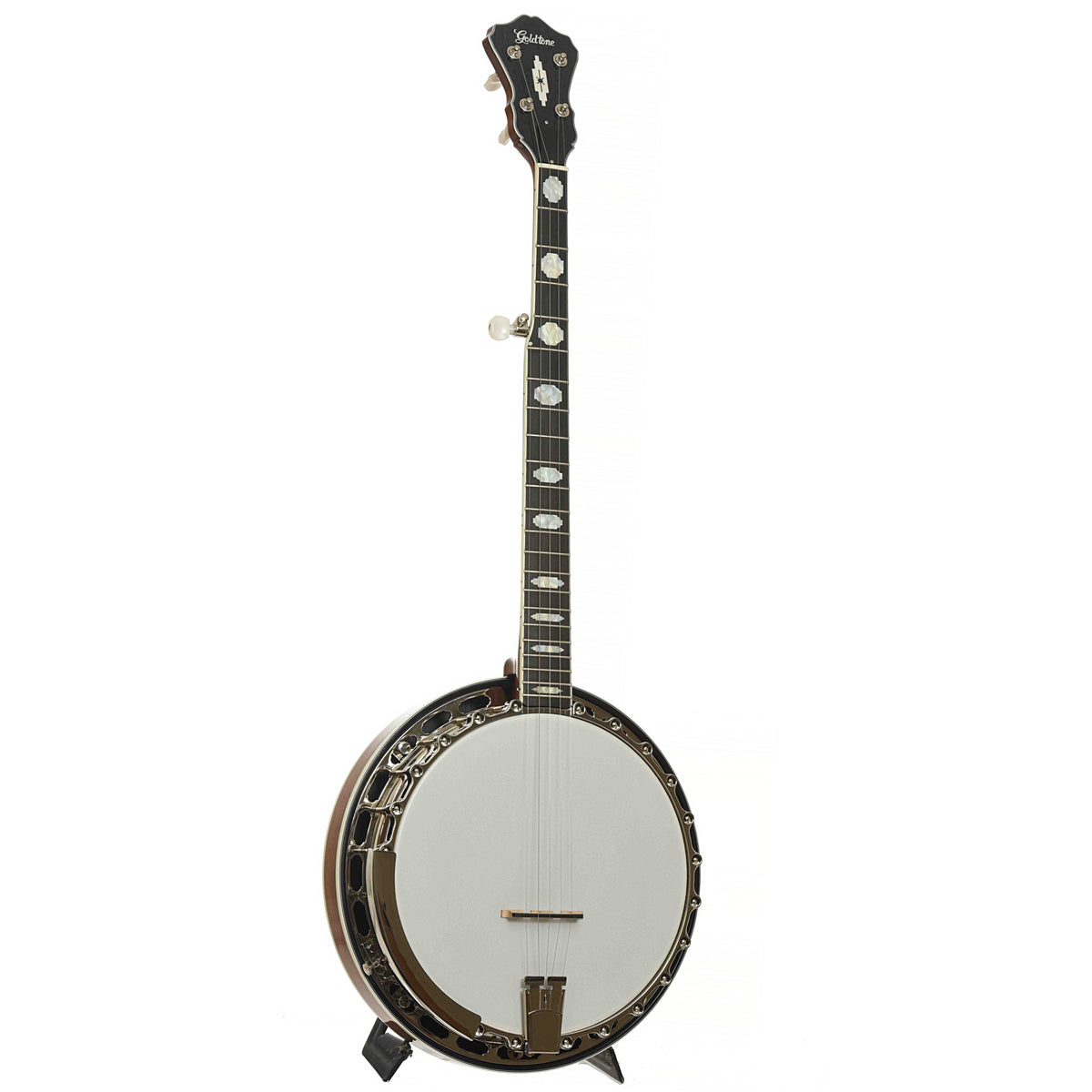 Full Front & Side of Gold Tone Mastertone OB-12 Top Tension Resonator Banjo