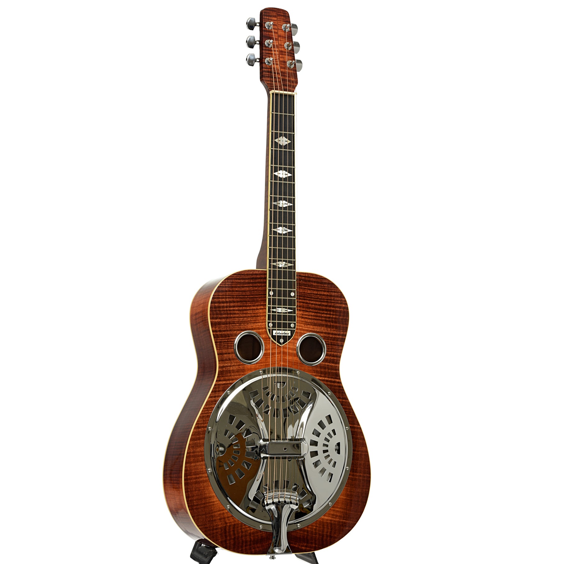 Full front and side of Scheerhorn L-body Maple Squareneck Resonator Guitar
