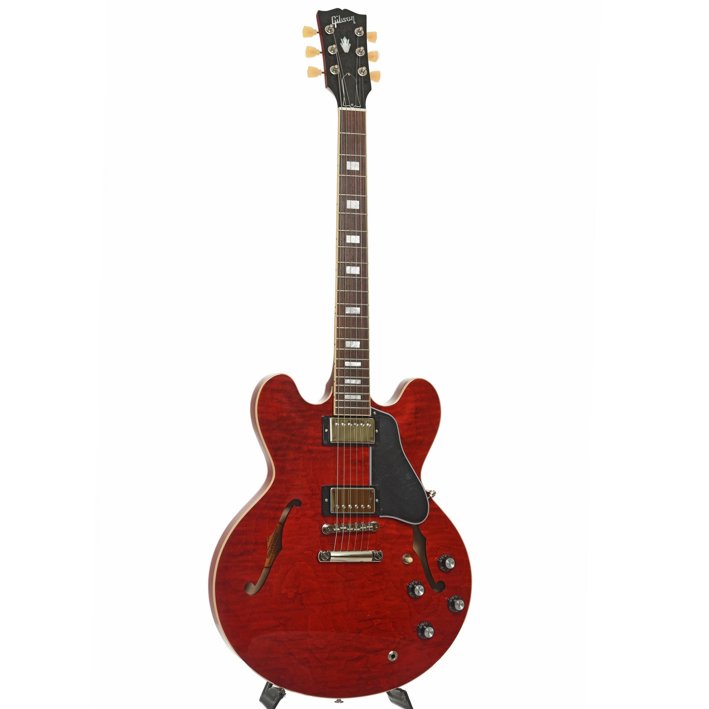 Full front and side of Gibson ES-335 Figured Semi-Hollowbody Electric Guitar & Case, Sixties Cherry