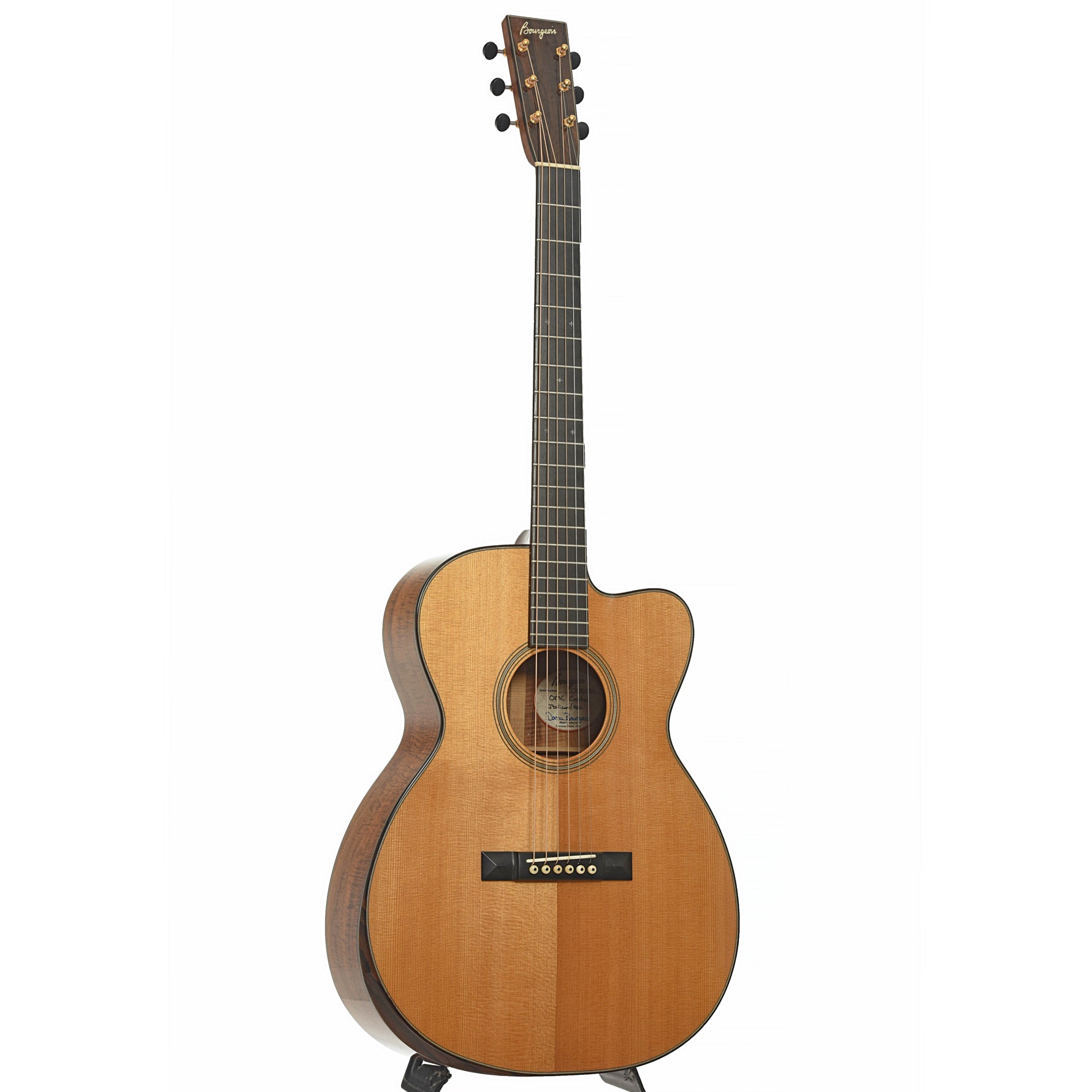 Full front and side of Bourgeois OMC Soloist Acoustic Guitar 