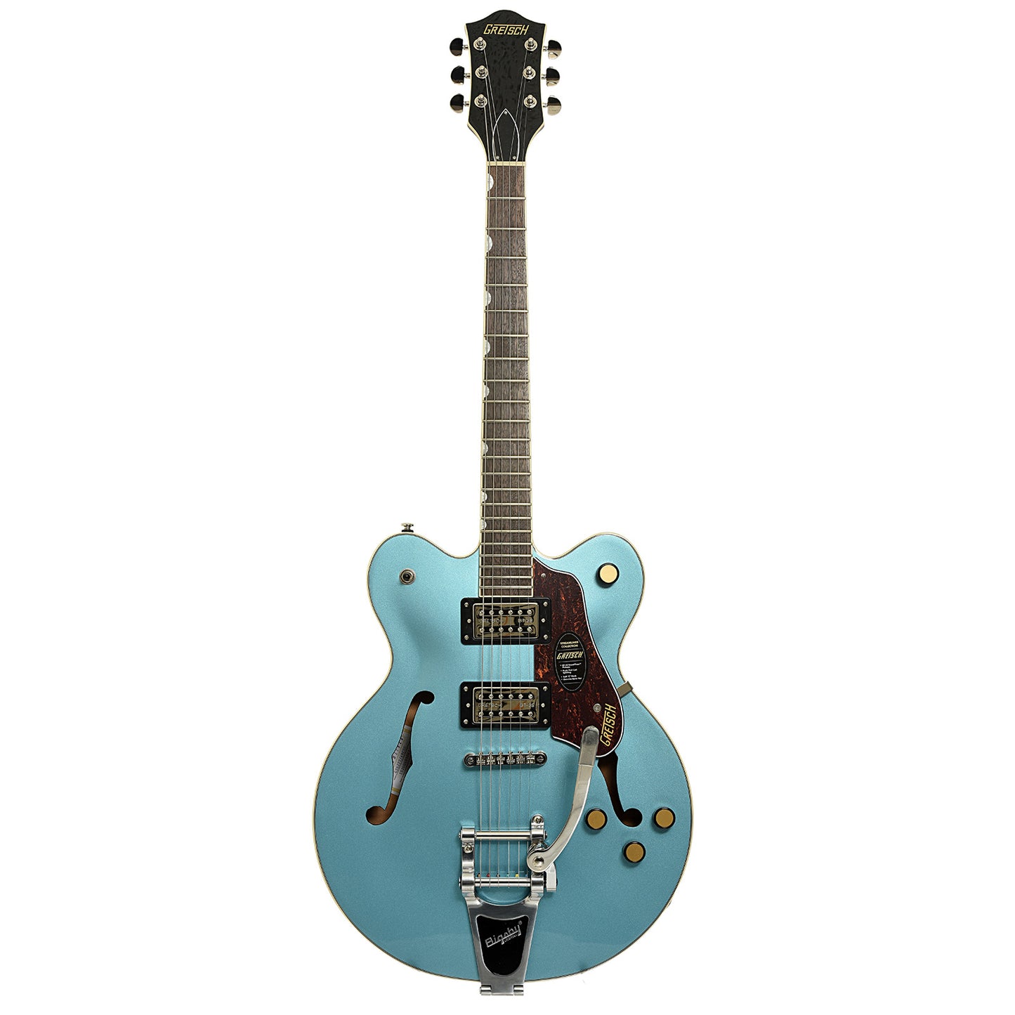 Full front of Gretsch G2622T Streamliner Center Block Double-Cut with Bigsby Electric Gutitar, Arctic Blue
