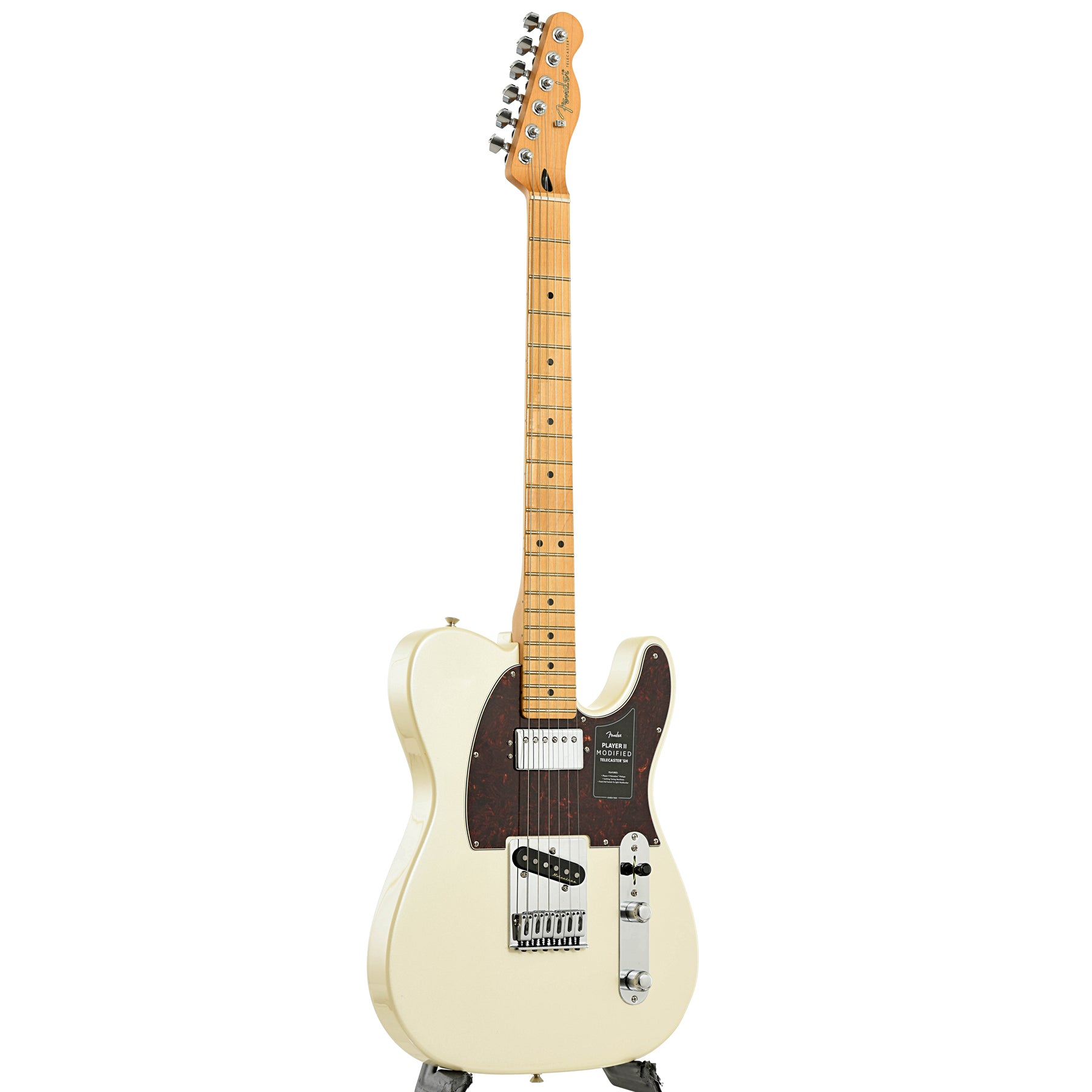 Full front and side of Fender Player II Modified Telecaster SH, Olympic Pearl