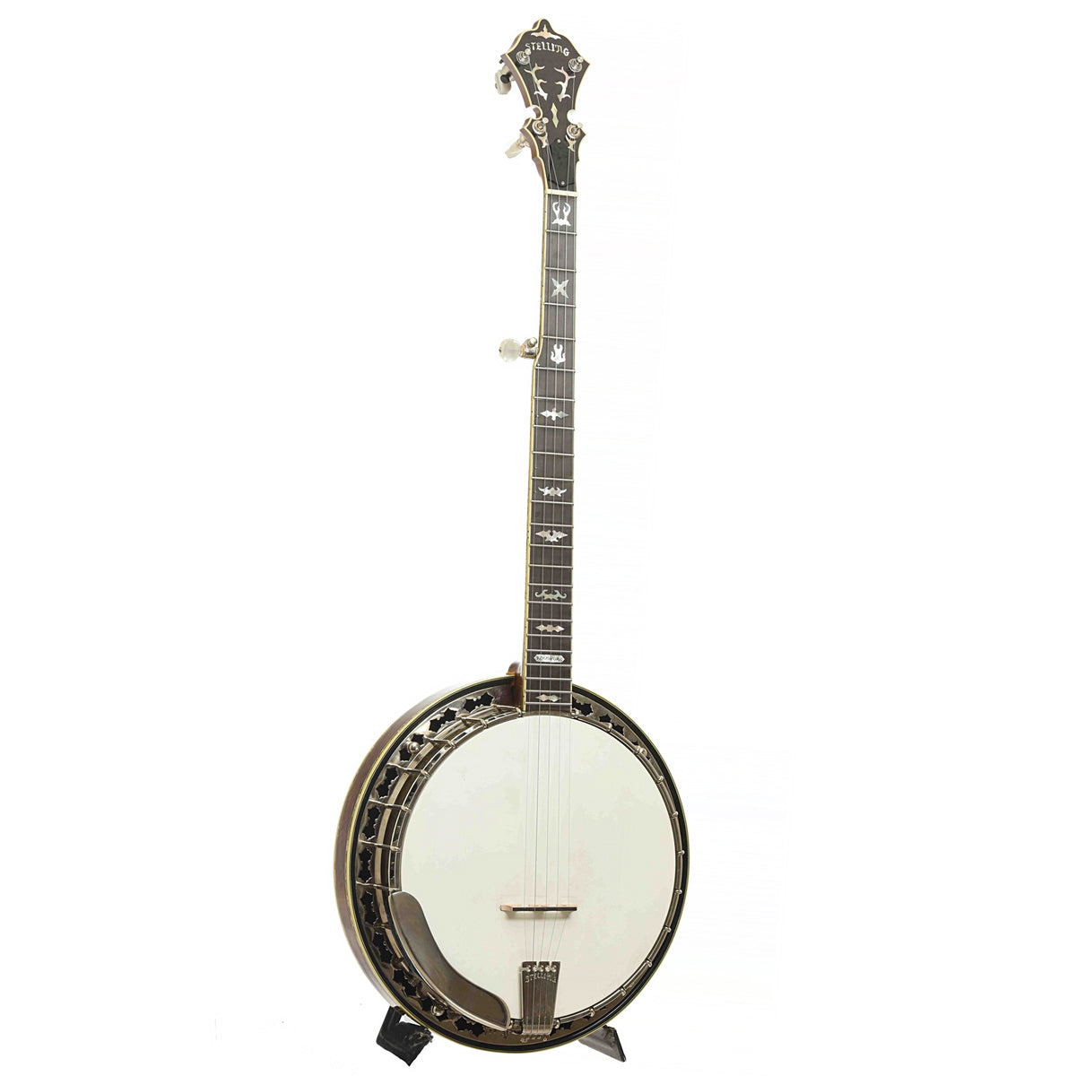 Full Front & Side of Stelling Staghorn Resonator Banjo