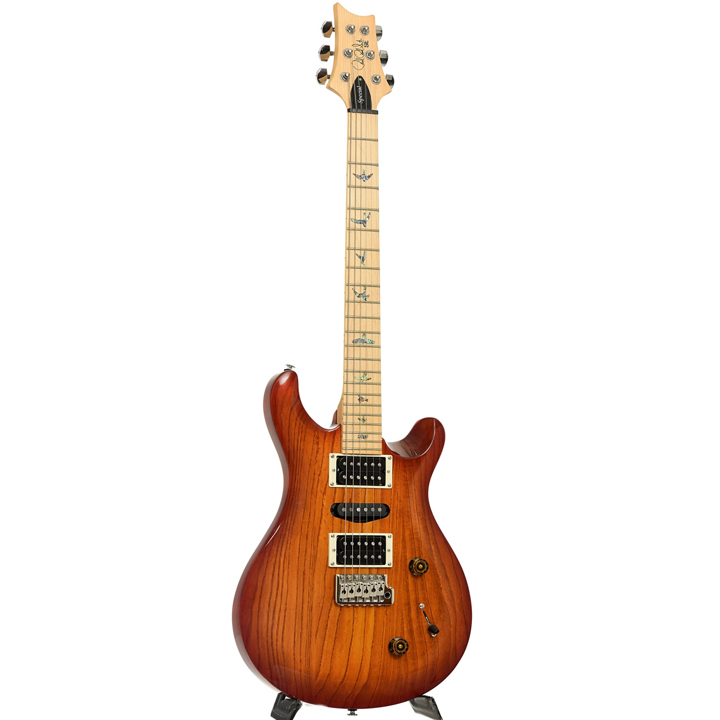Full front and side of PRS SE Swamp Ash Special Electric Guitar Vintage Sunburst, Shopworn