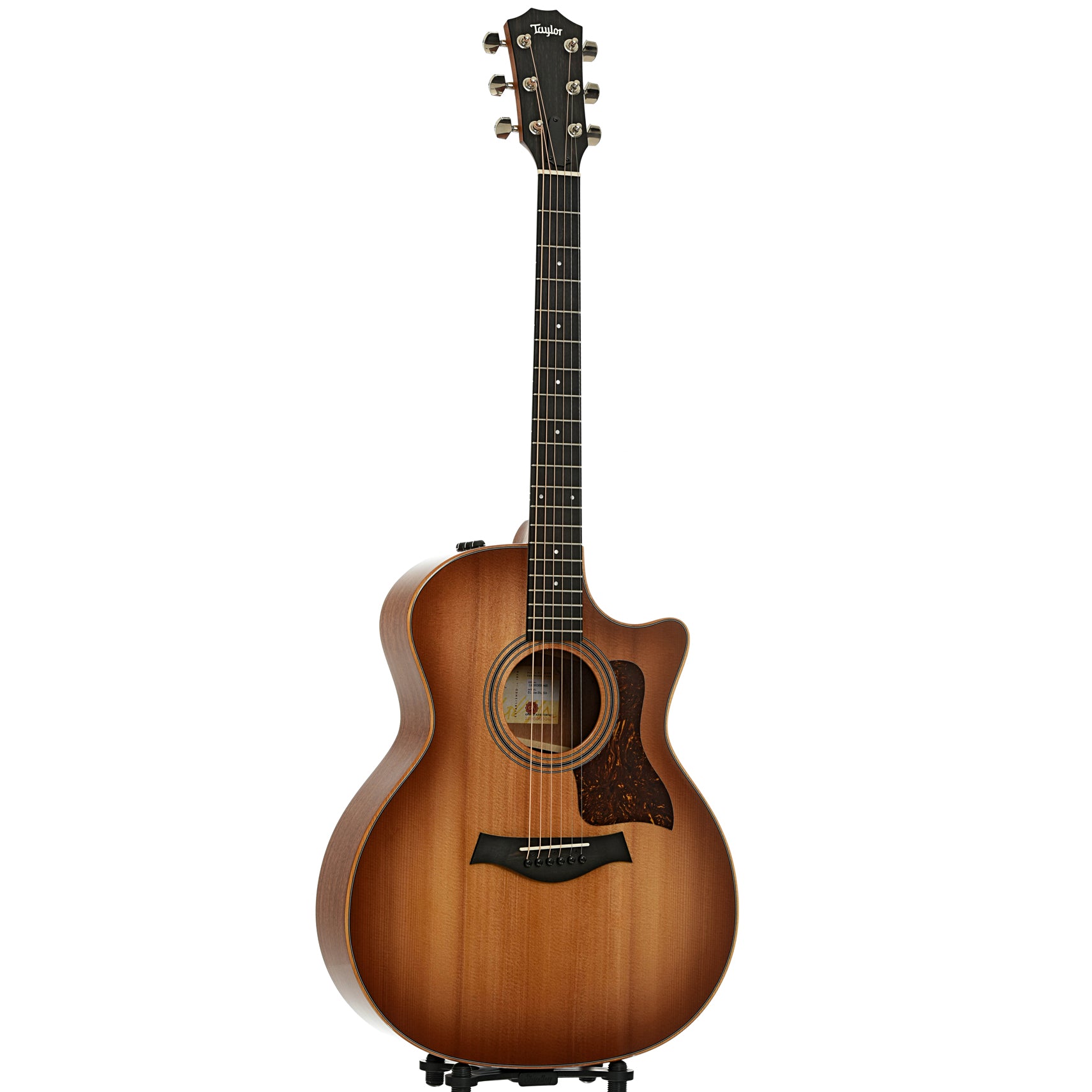 Full front and side of Taylor 314ce Studio Acoustic Guitar & Gigbag, Shaded Edgeburst